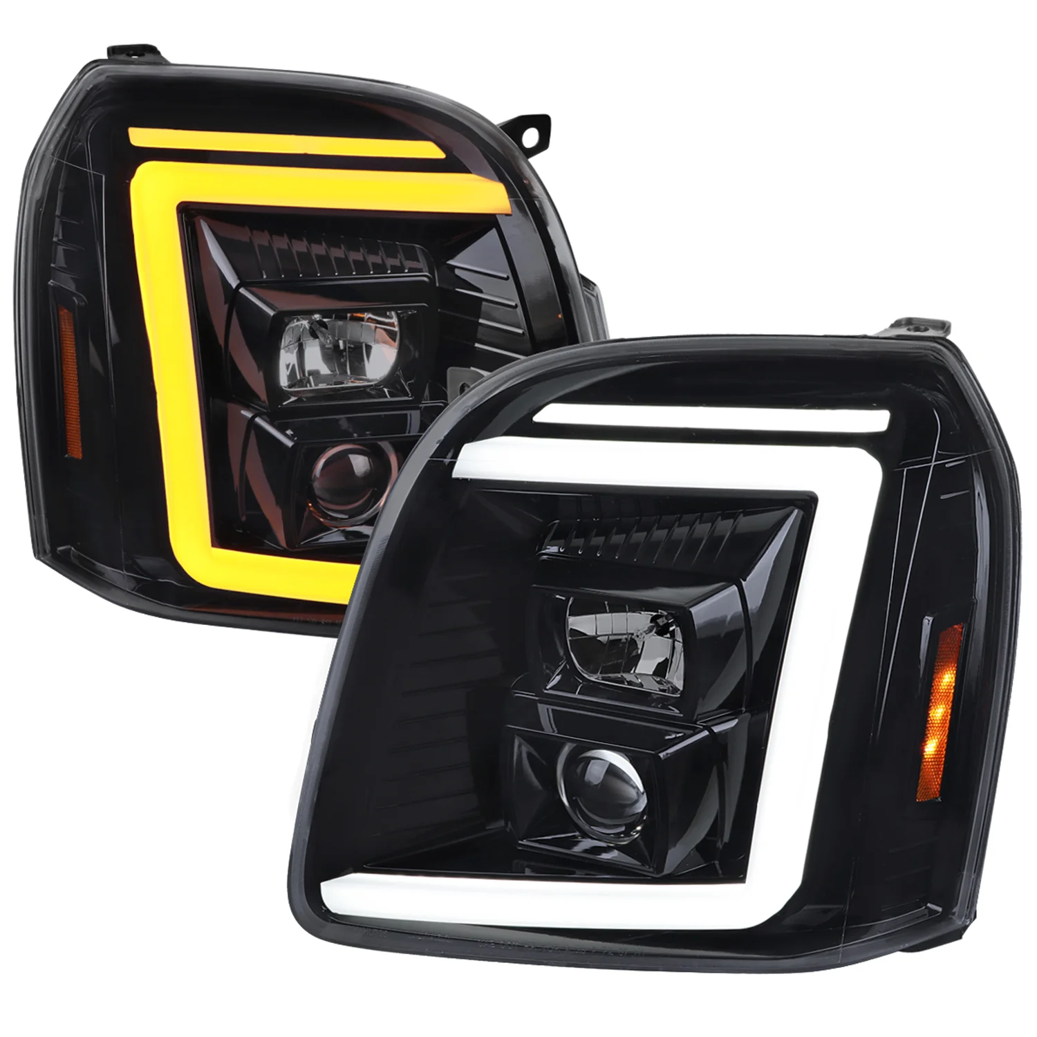 2007-2014 GMC Yukon/XL 1500/XL 2500 LED Turn Signal Projector Headlights Smoke
