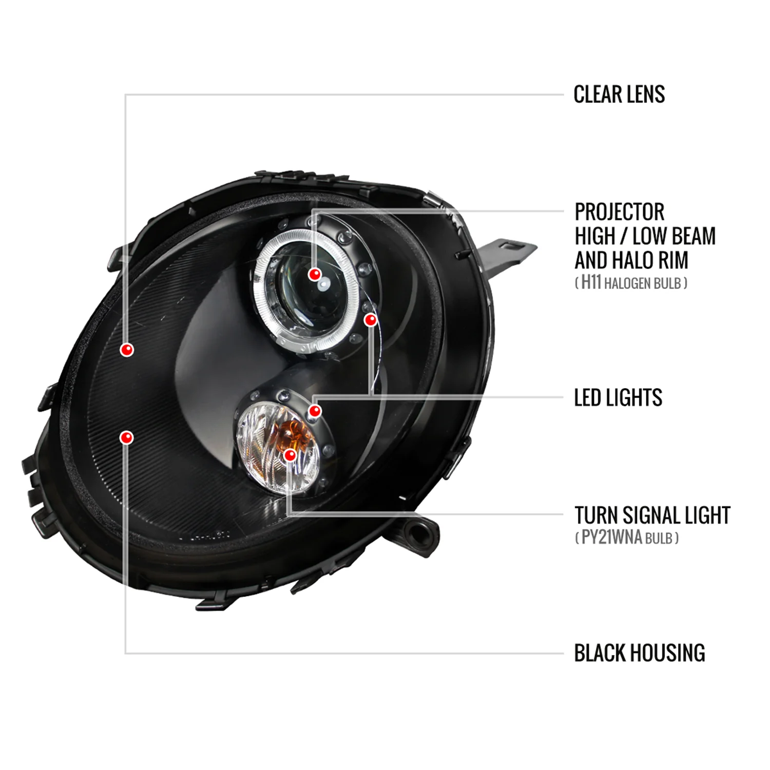 2007-2015 Mini Cooper R55 R56 R57 R58 R59 Single Halo Headlights Black - Image 8