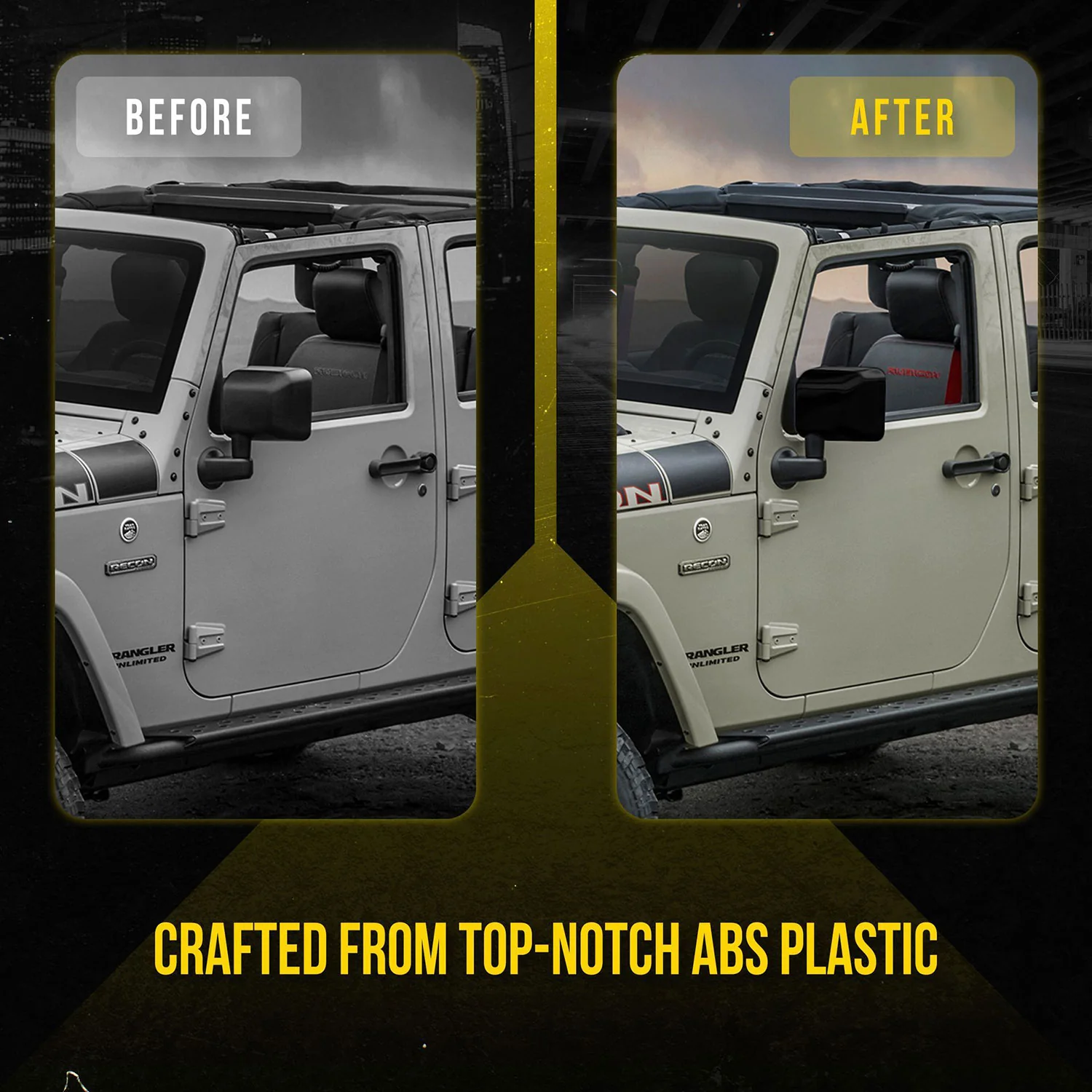2007-2018 Jeep Wrangler Mirror Cover Caps Gloss Black 2Pcs ABS Plastic - Image 2