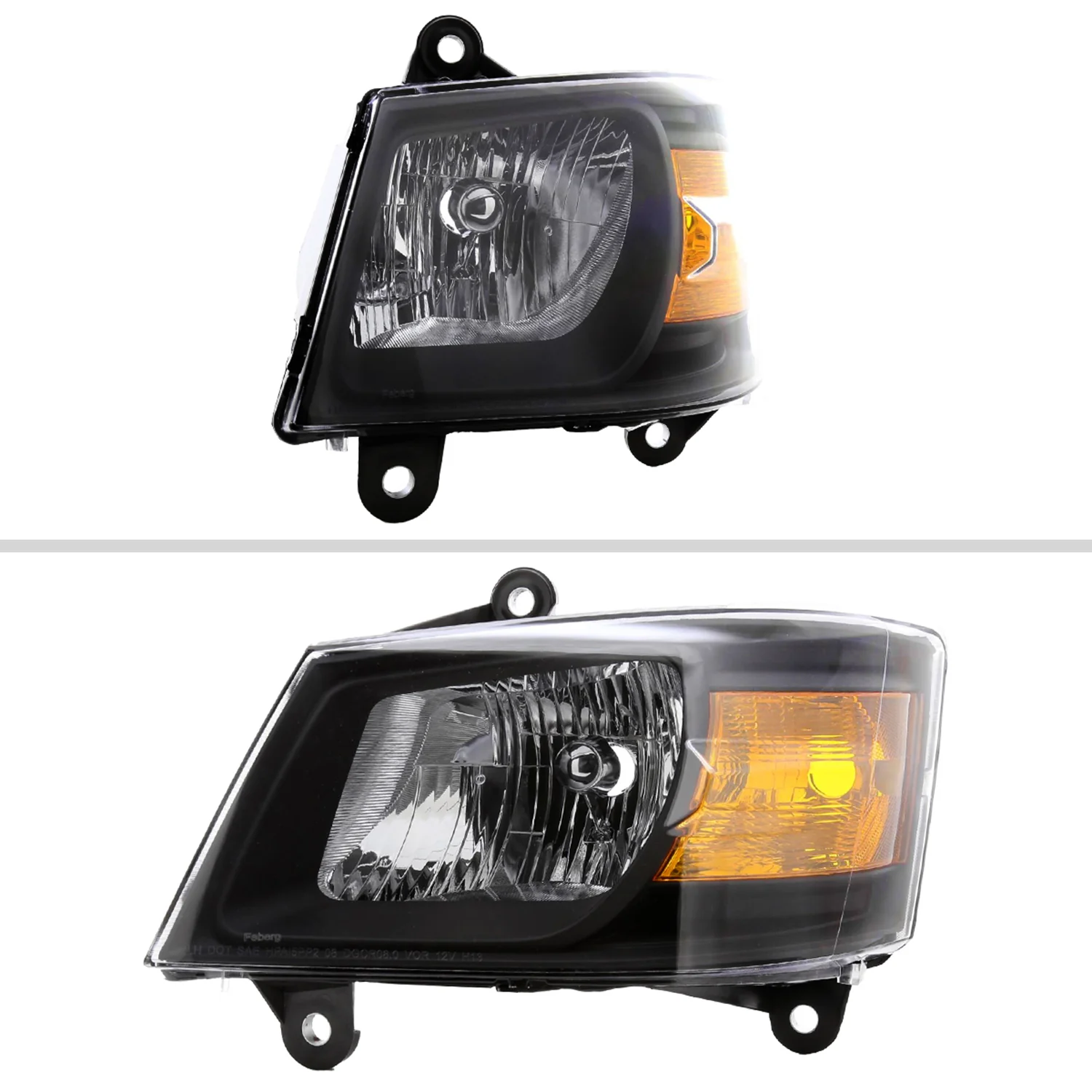 2008-2010 Dodge Grand Caravan Factory Crystal Headlights Amber Reflector Black - Image 2