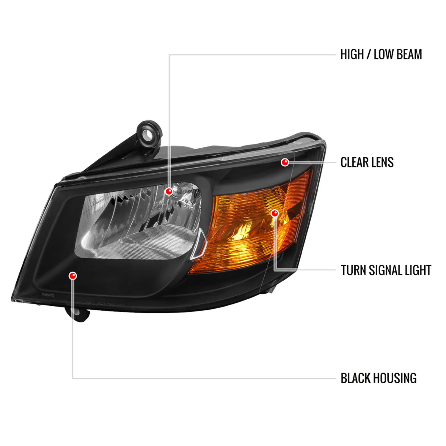 2008-2010 Dodge Grand Caravan Factory Crystal Headlights Amber Reflector Black - Image 8