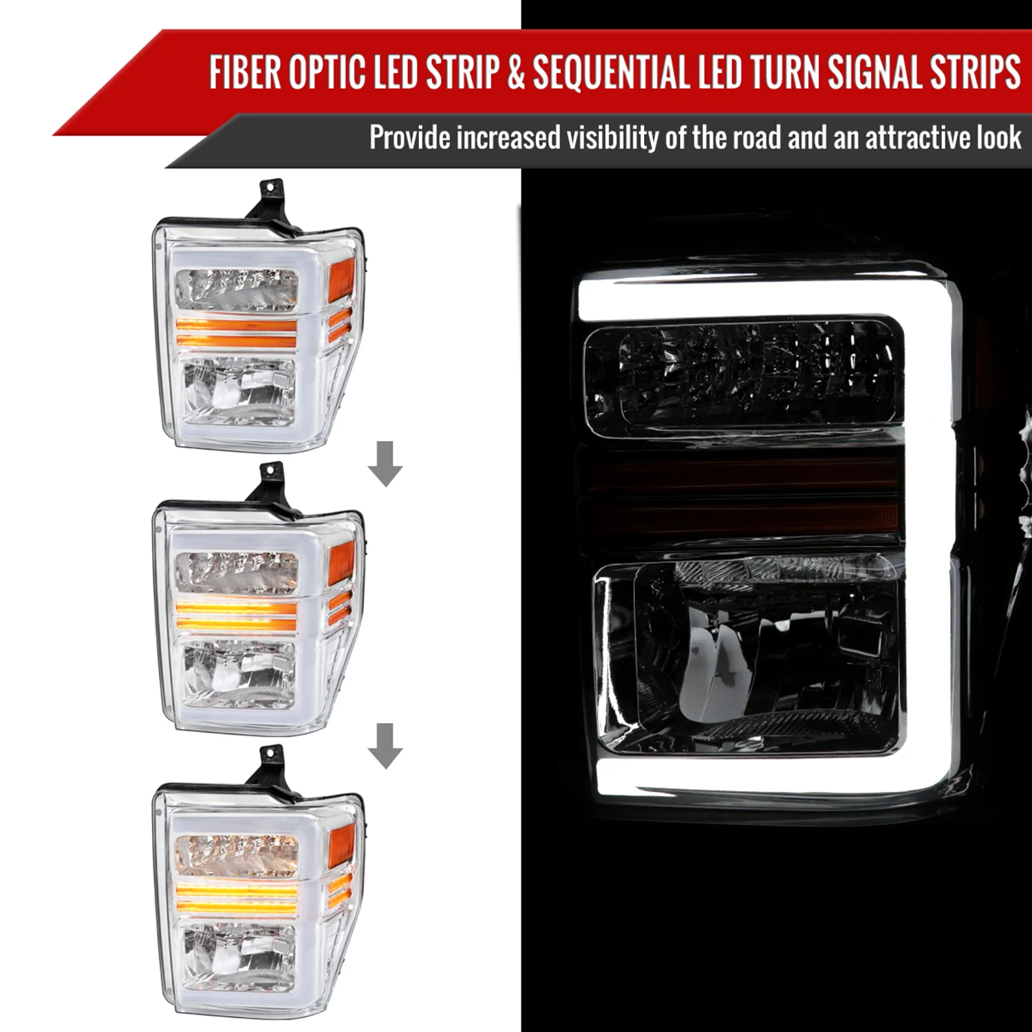 2008-2010 Ford F-250/350/450/550 SuperDuty Signal Factory Headlights Chrome - Image 2
