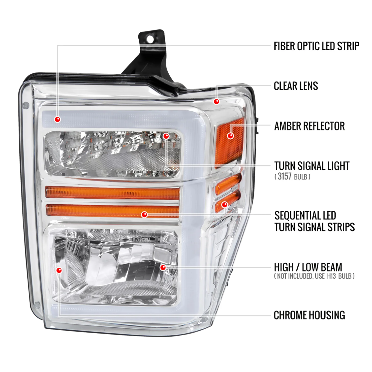 2008-2010 Ford F-250/350/450/550 SuperDuty Signal Factory Headlights Chrome - Image 8
