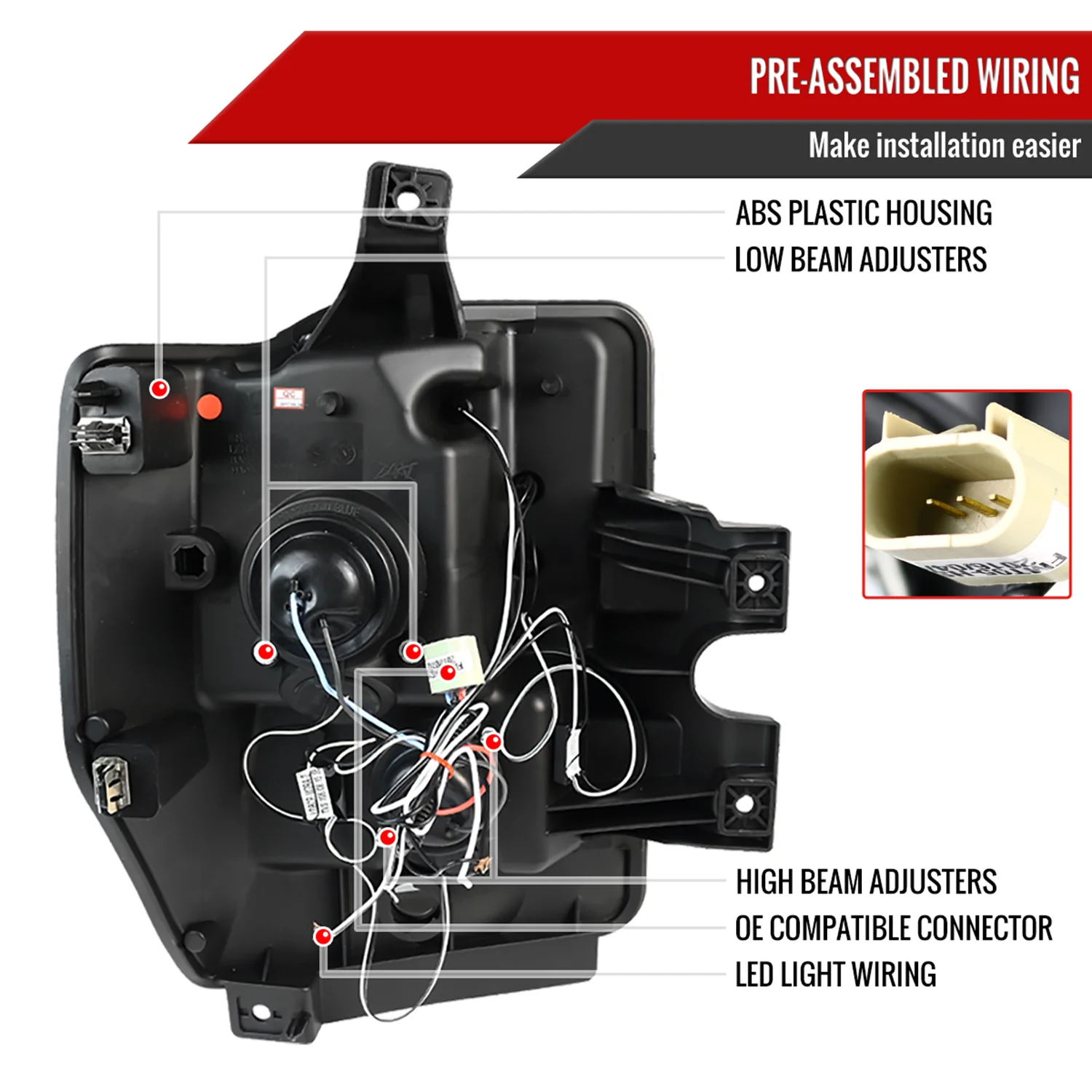 2008-2010 Ford F-250 F-350 F-450 Dual Halo Projector Headlights Matt Black - Image 7