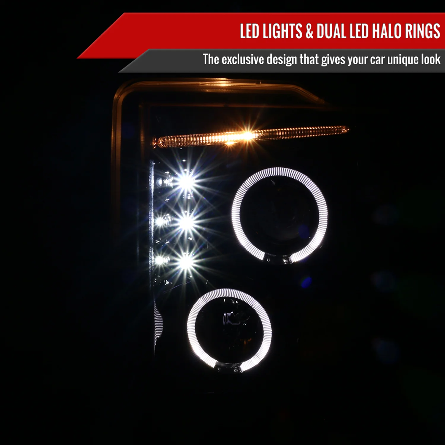 2008-2010 Ford F-250 F-350 F-450 SMD Dual Halo Projector Headlights Jet Black - Image 2