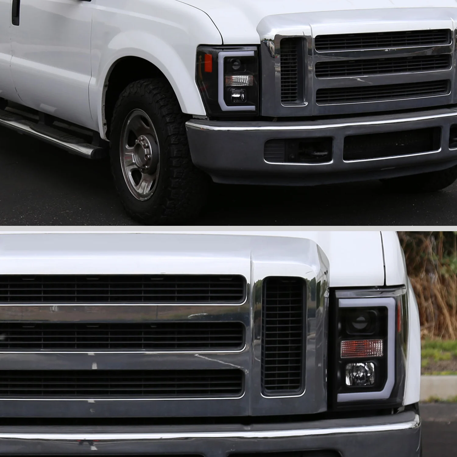 2008-2010 Ford F-250 F350 F-450 LED C-Bar Projector Headlight Matt Black/Clear - Image 10