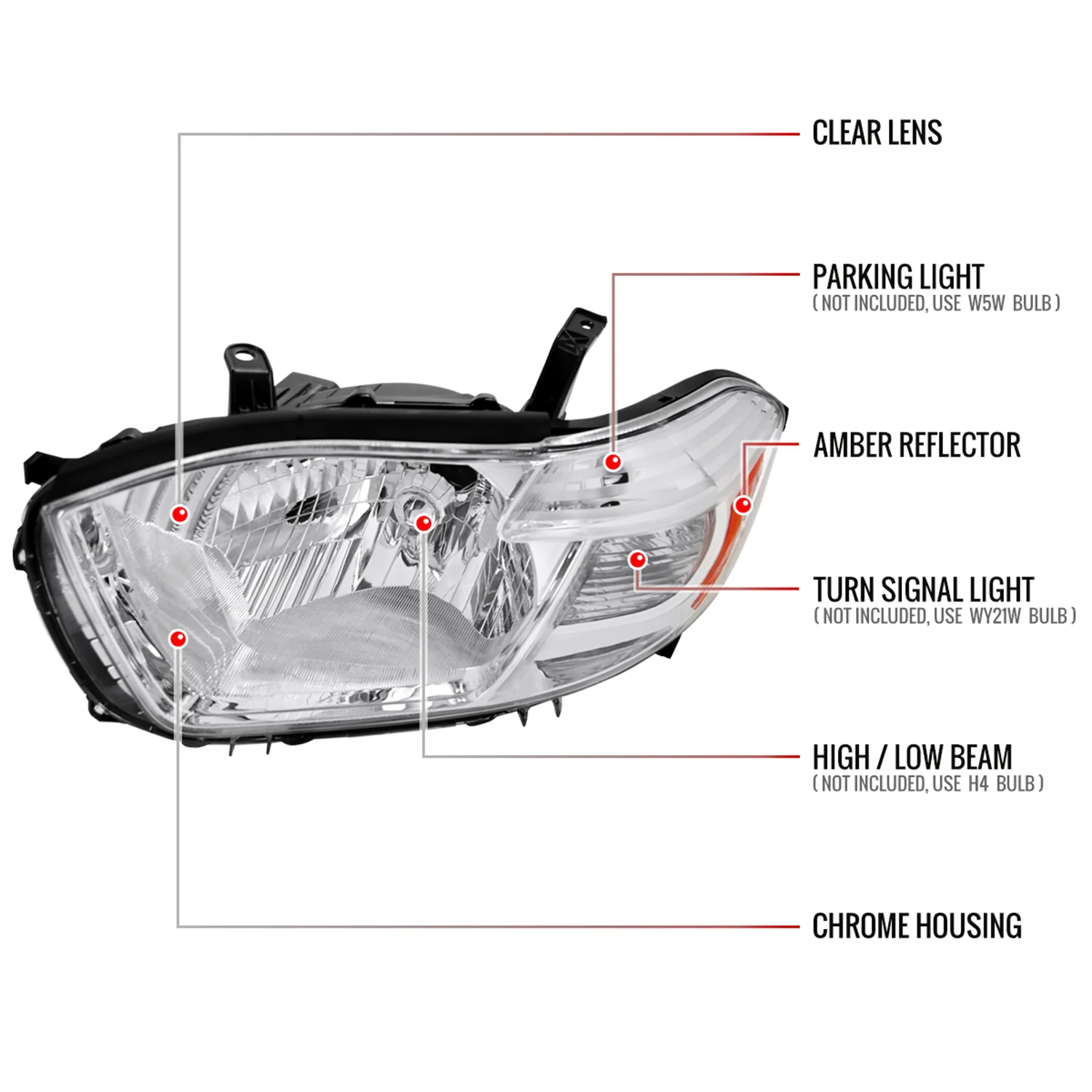 2008-2010 Toyota Highlander Factory Halogen Headlights Chrome/Clear - Image 8