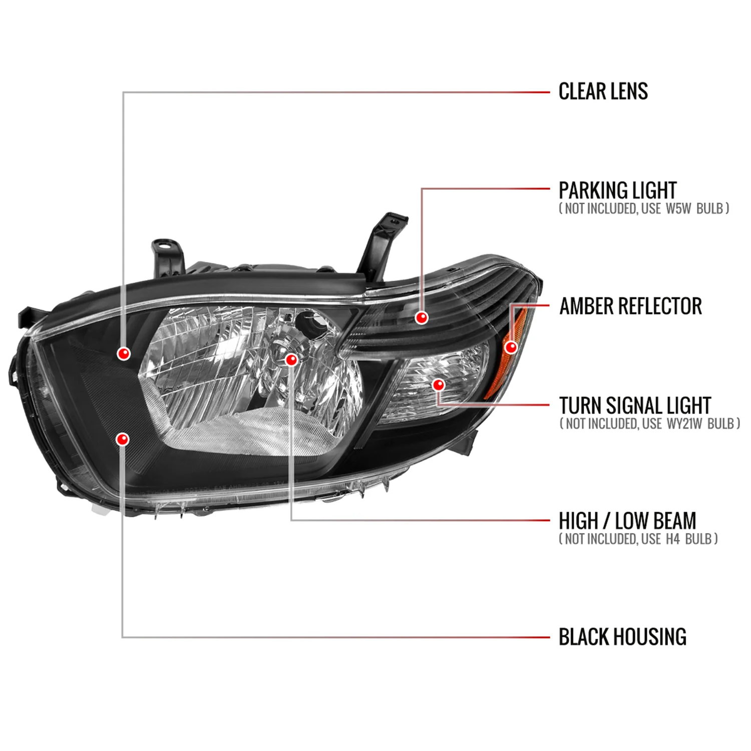 2008-2010 Toyota Highlander Factory Halogen Replacement Headlights Matt Black - Image 8