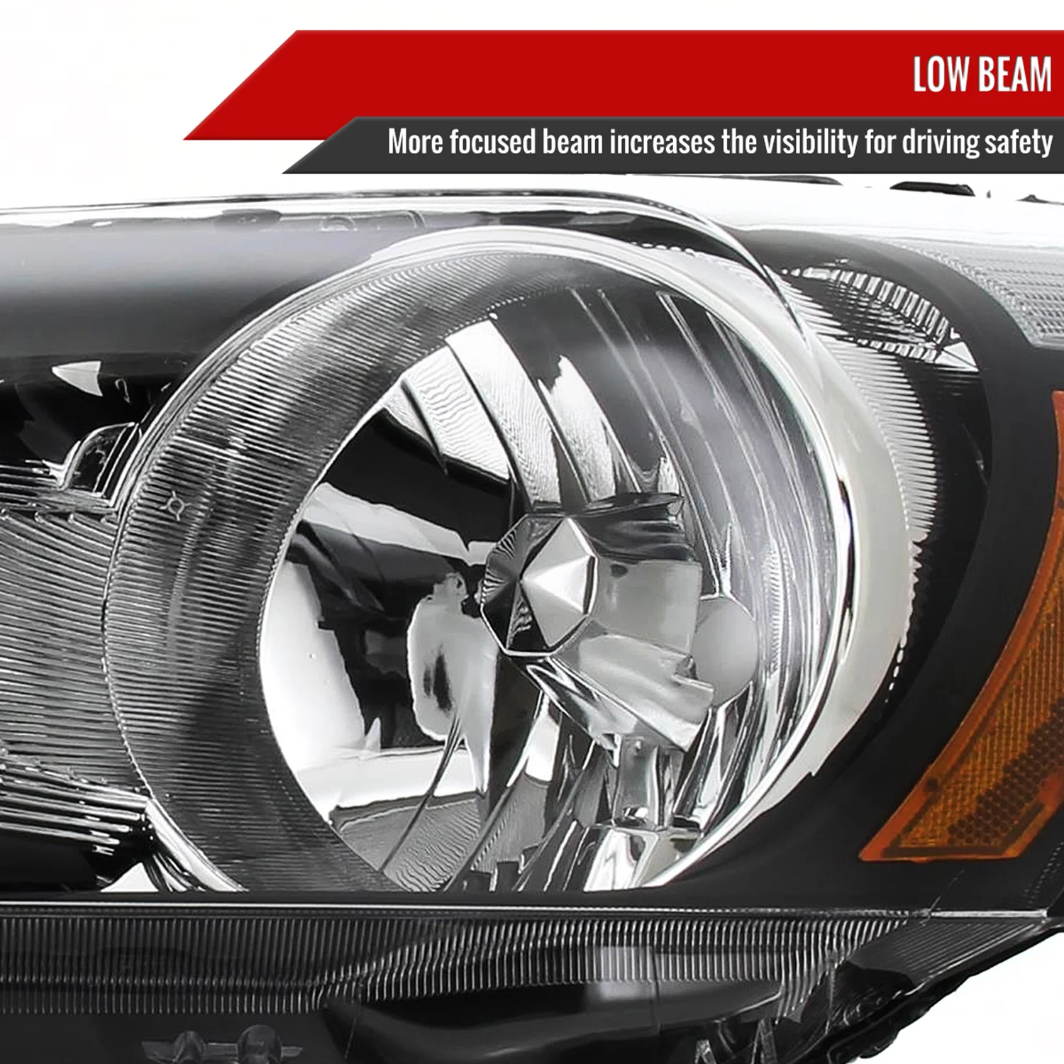 2008-2012 Honda Accord Sedan Factory Crystal Headlights Amber Reflector Black - Image 3