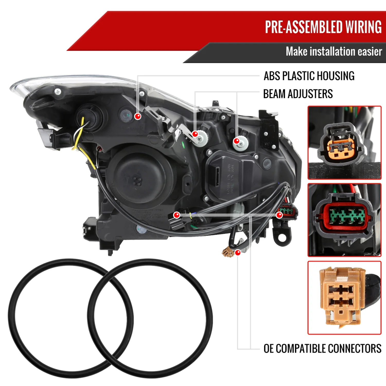 2008-2013 Infiniti G37/2014-2015 Q60 Factory Style Headlights Matte Black Smoke - Image 7