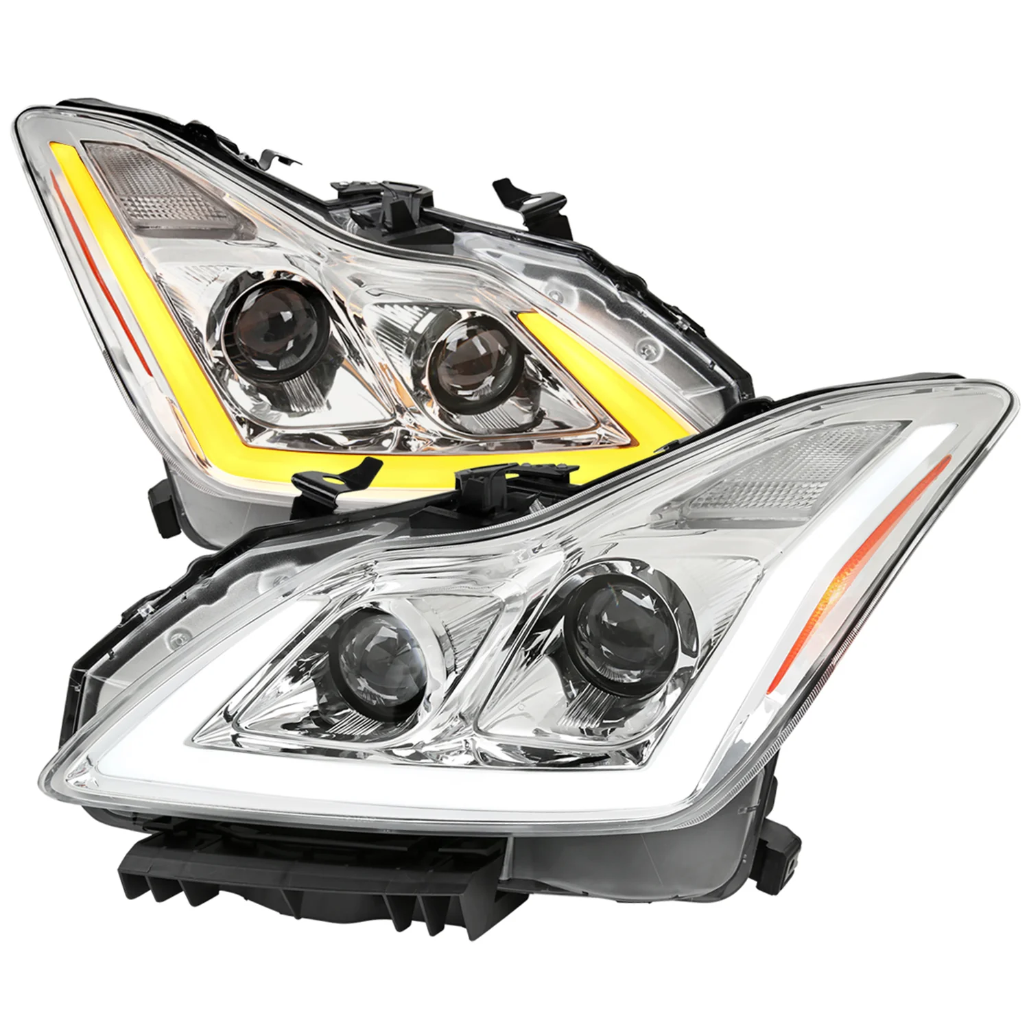 2008-2013 Infiniti G37/ 2014-2015 Q60 LED Signal Headlights Chrome Glossy Black
