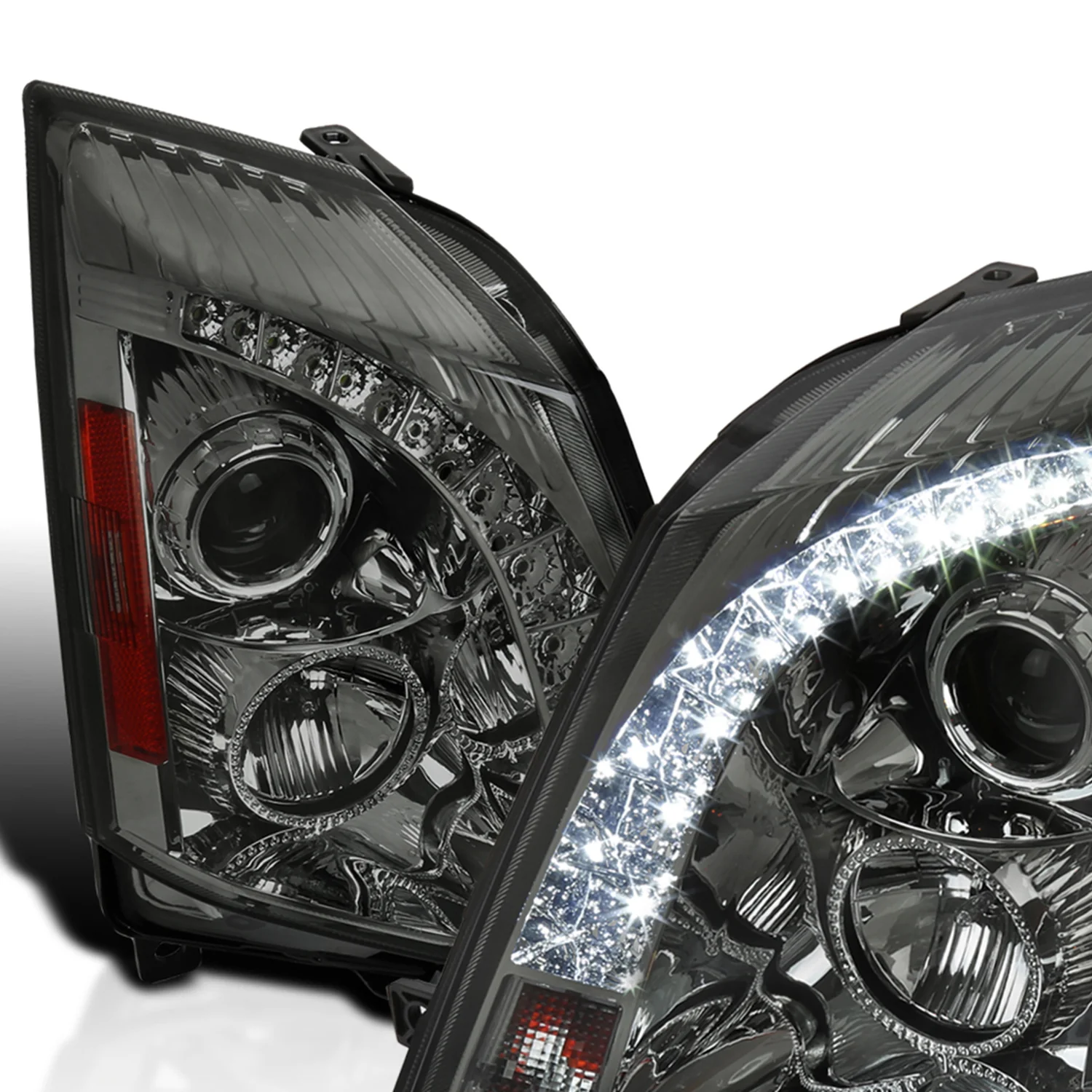 2008-2014 Cadillac CTS SMD LED Light Strip Projector Headlights Chrome/Smoke