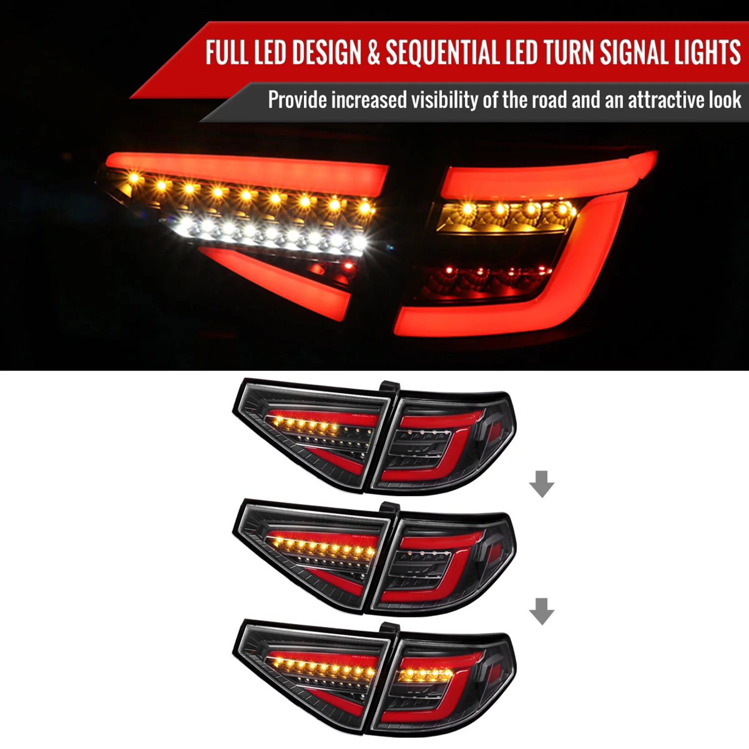 2008-2014 Subaru Impreza WRX Hatchback LED Red Tube Tail Lights Matt Black - Image 2
