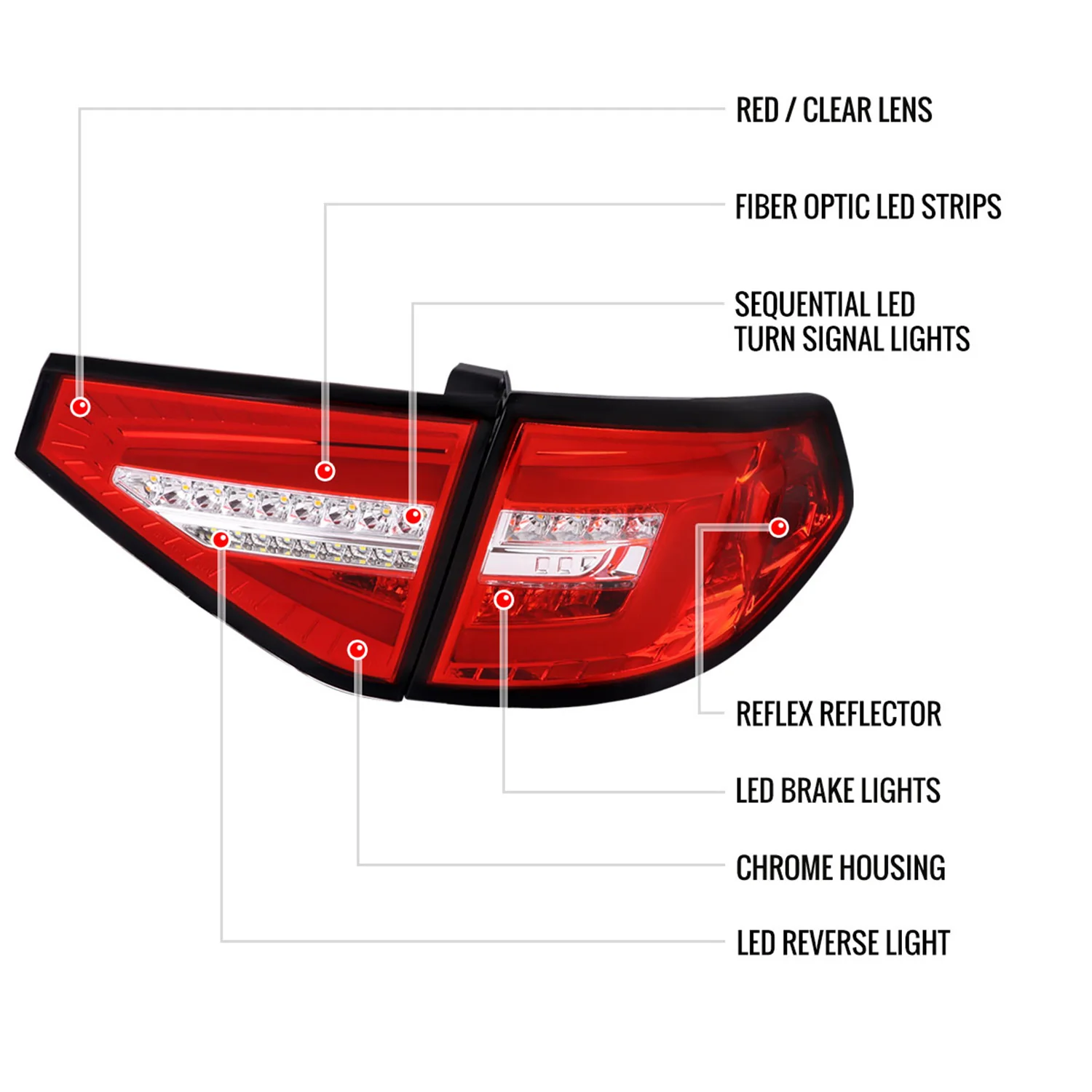 2008-2014 Subaru Impreza WRX Hatchback LED Tube Tail Lights Chrome/Red - Image 8