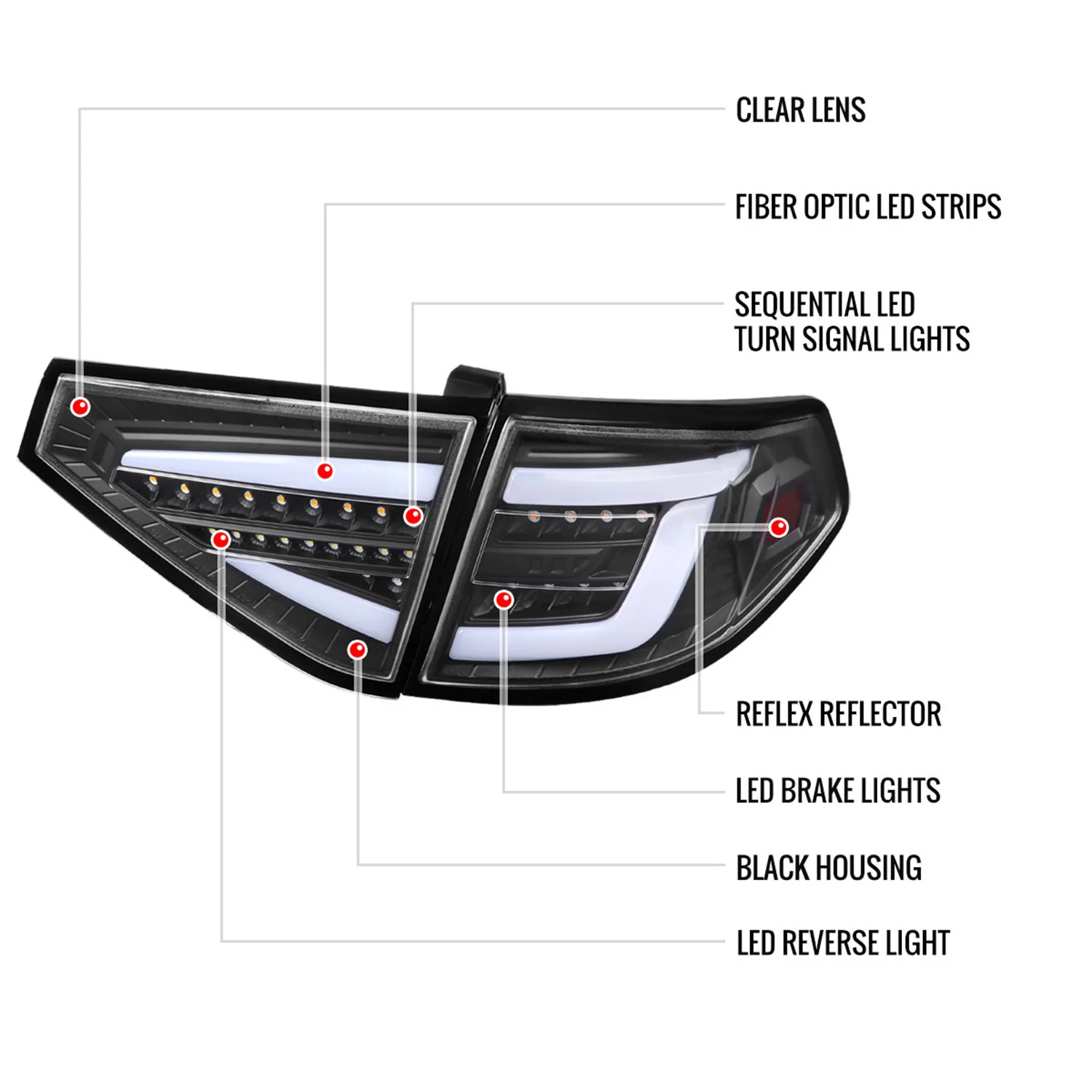 2008-2014 Subaru Impreza WRX Hatchback LED White Tube Tail Lights Matt Black - Image 8
