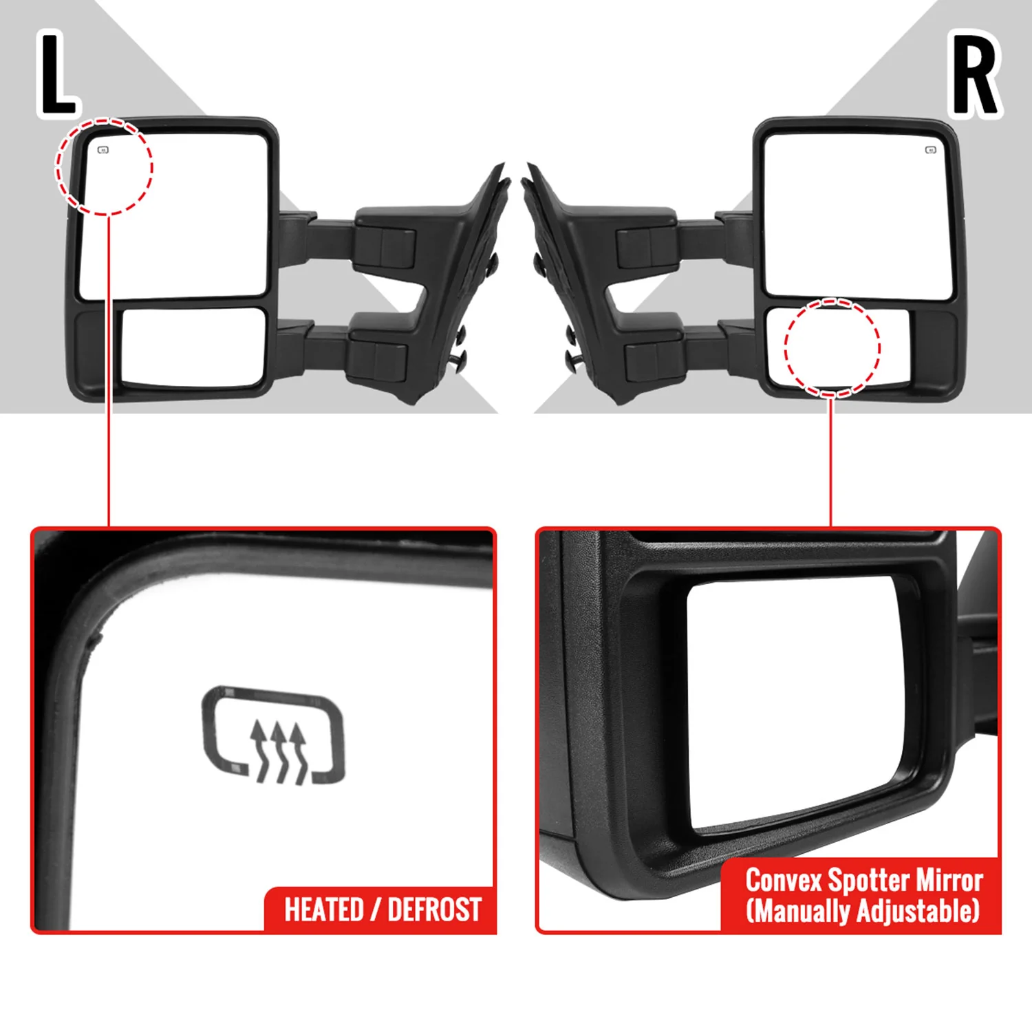 2008-2016 Ford F-250/350/450/550 Heated Towing Mirrors Amber &Turn Signal - Image 4
