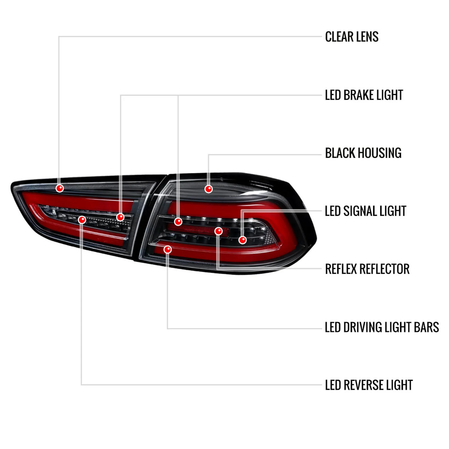 2008-2017 Mitsubishi Lancer / 08-2015 Lancer EVO X Red Bar LED Tail Lights Black - Image 8