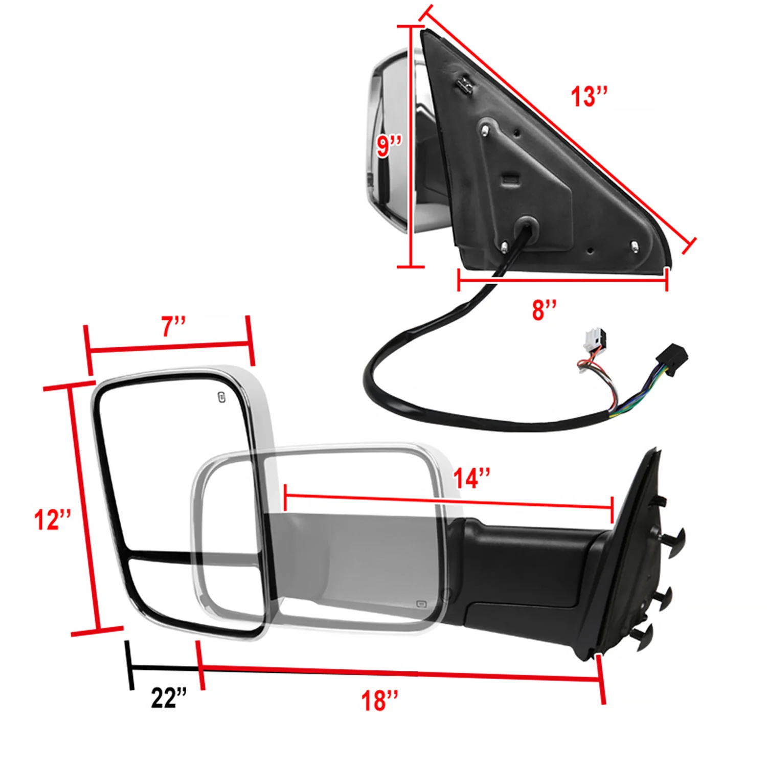 2009-2012 Dodge RAM 1500 Foldable Heated & Manual Chrome Towing Mirrors Clear - Image 7