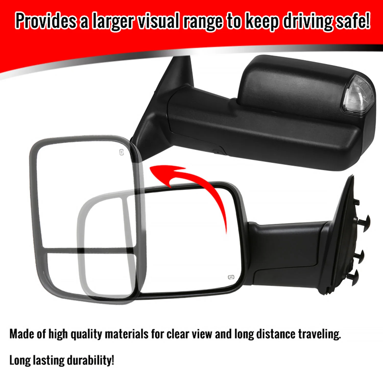 2009-2012 Dodge RAM 1500 Heated Towing Mirrors Clear Lens Turn & Puddle Lights - Image 3