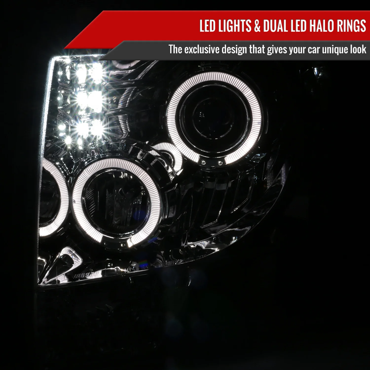 2009-2014 Ford F-150 Dual Halo Projector Headlights Chrome/Clear Lens - Image 2