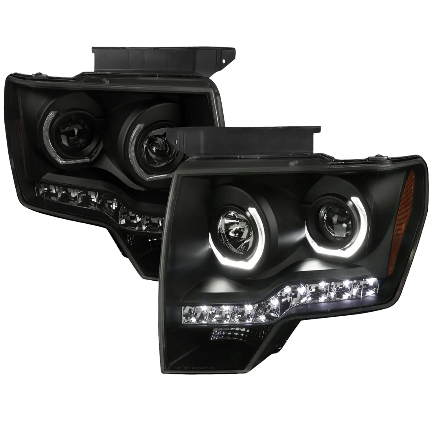 2009-2014 Ford F-150 Dual U-Ring Halo Projector Headlights LED Light Smoke