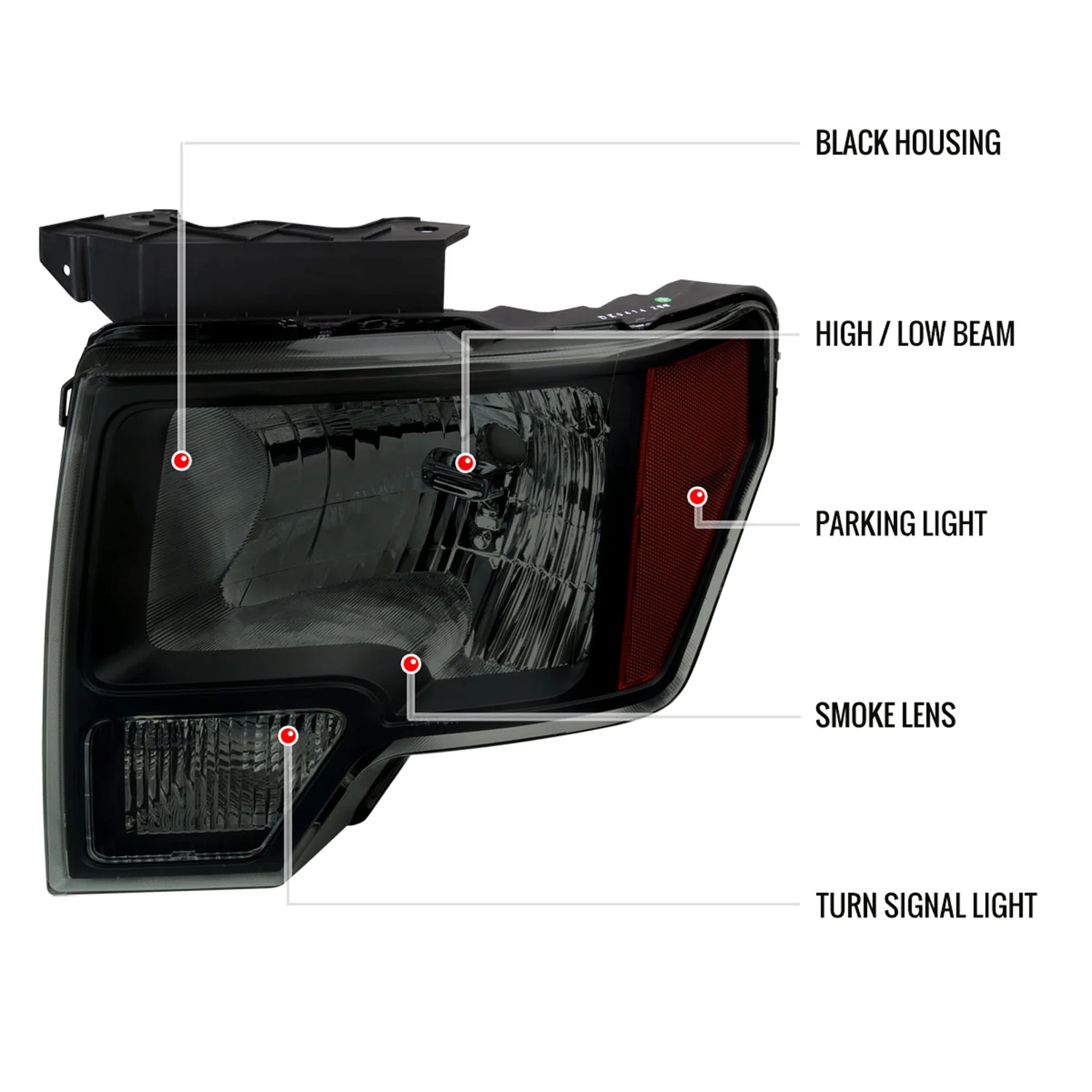 2009-2014 Ford F-150 Factory Style Headlights Black Housing/Smoke Lens - Image 8