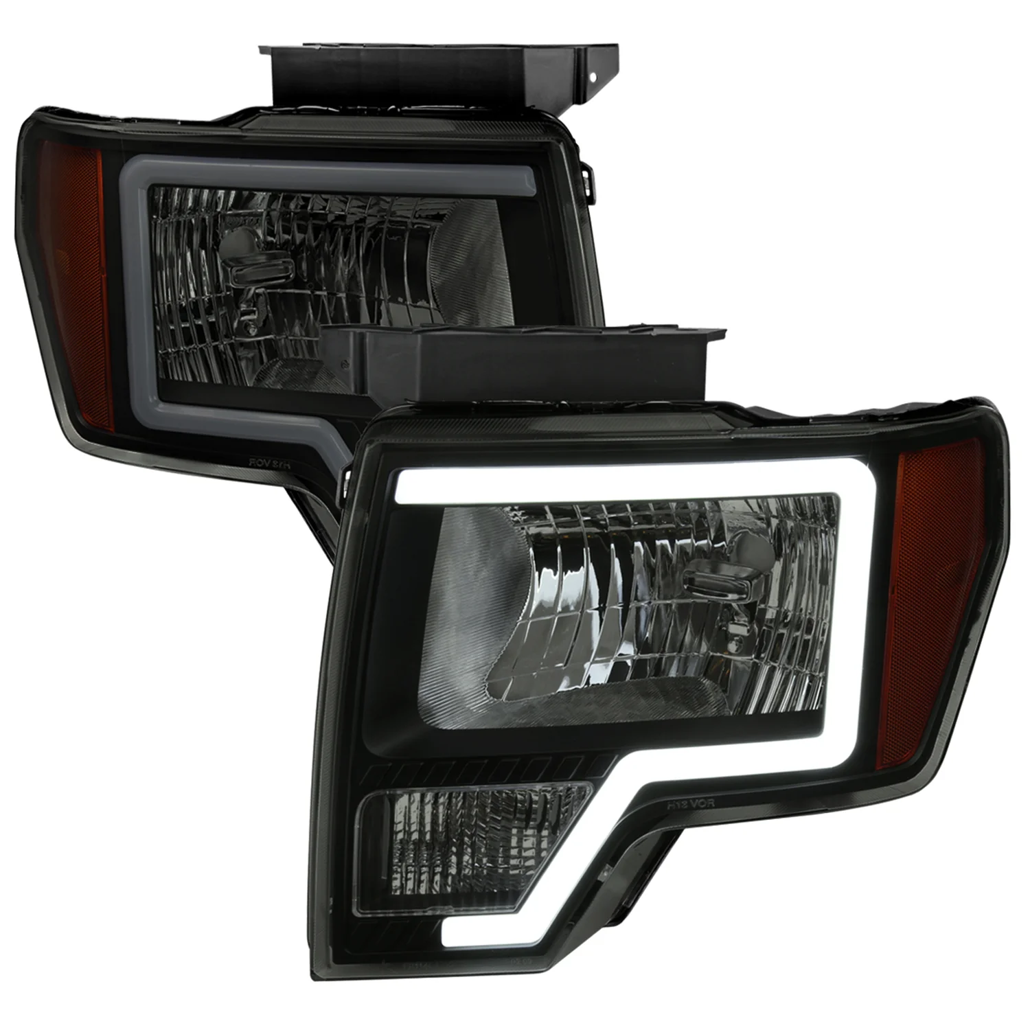 2009-2014 Ford F-150 LED Bar Factory Headlights Amber Reflectors Black/Smoke