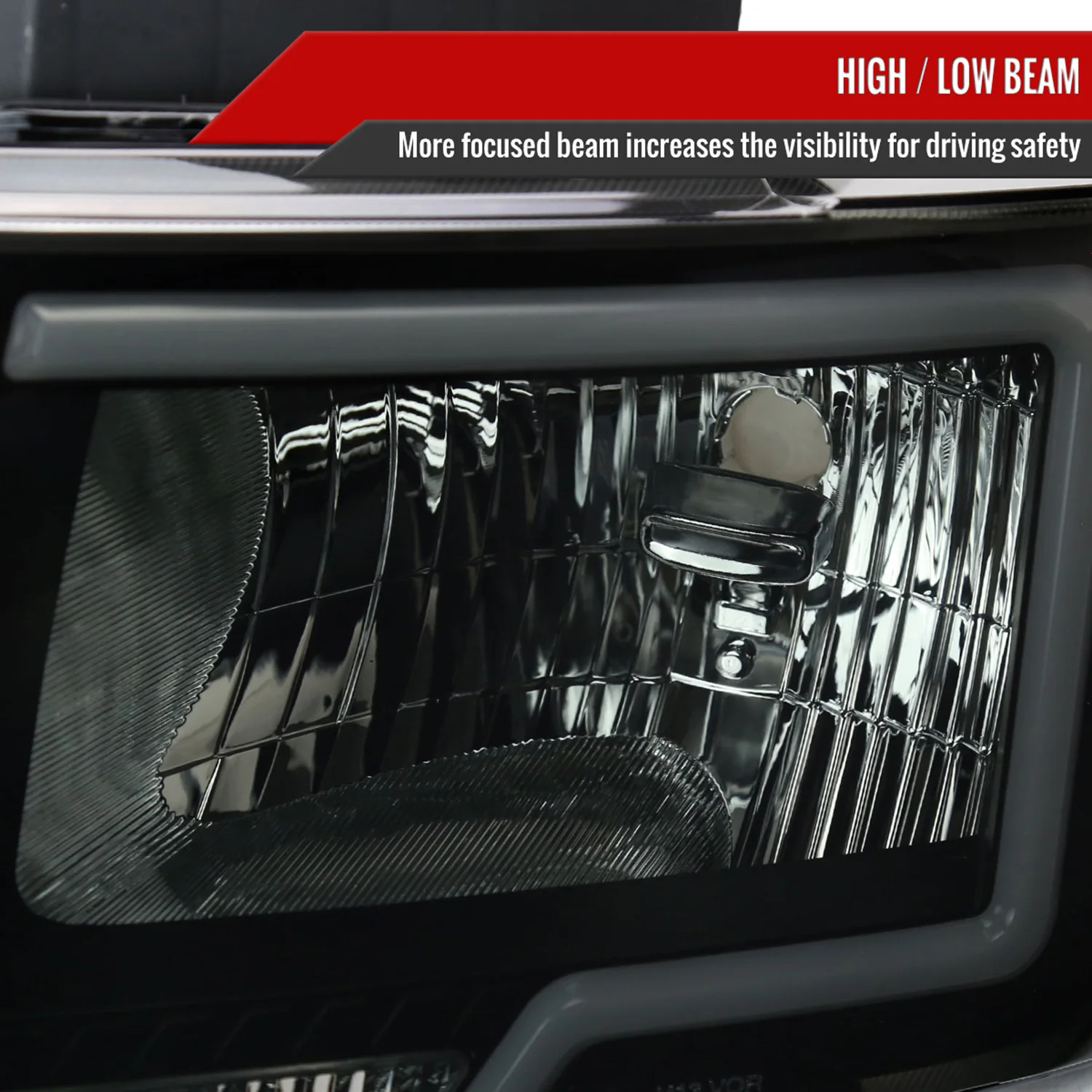 2009-2014 Ford F-150 LED Bar Factory Headlights Amber Reflectors Black/Smoke - Image 3