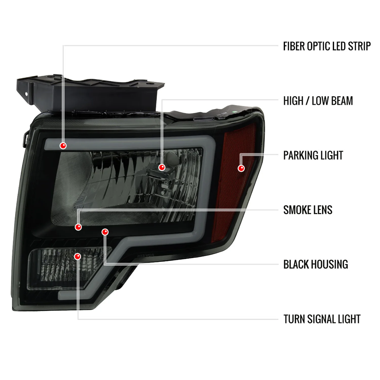 2009-2014 Ford F-150 LED Bar Factory Headlights Amber Reflectors Black/Smoke - Image 8