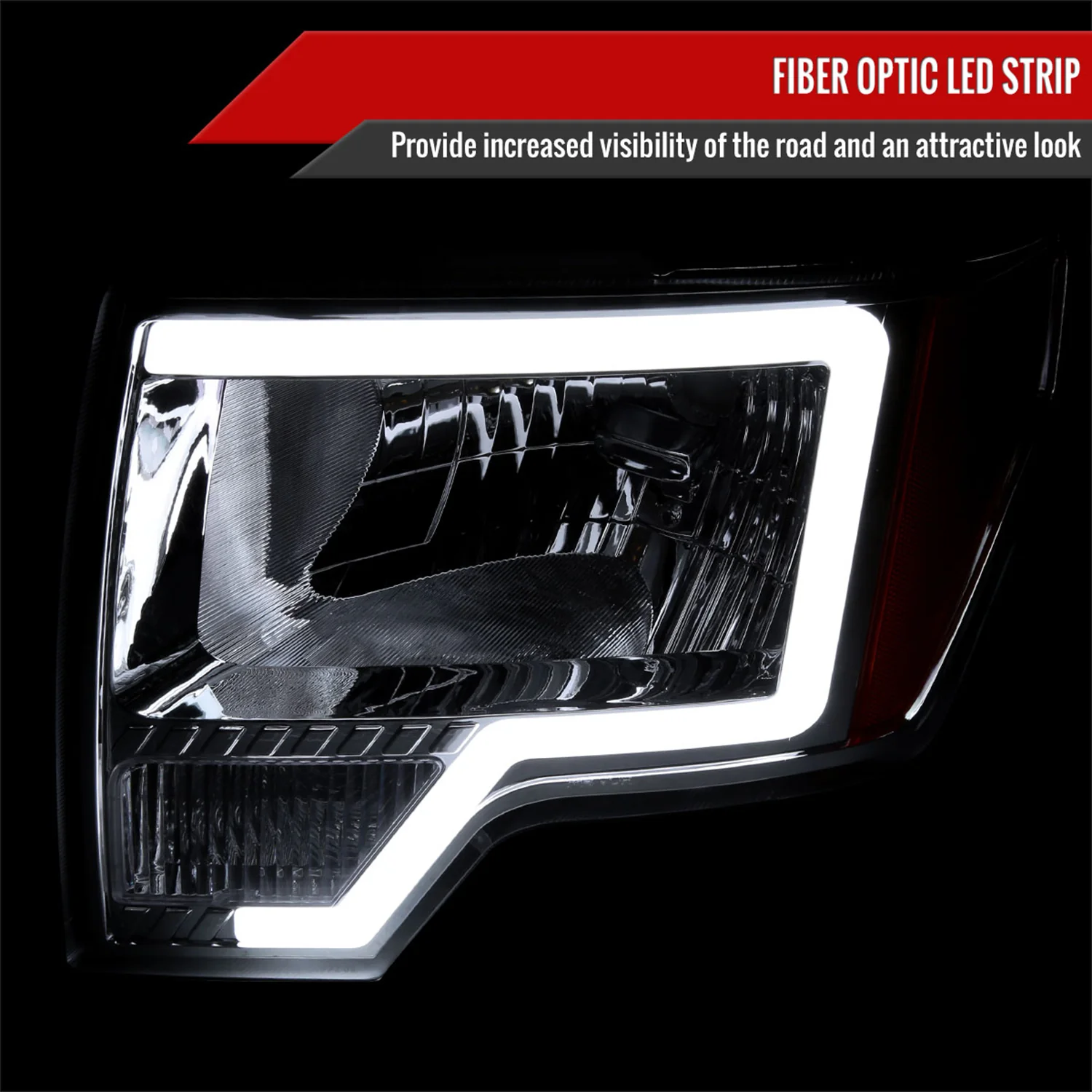 2009-2014 Ford F-150 LED Bar Factory Headlights Amber Reflectors Chrome - Image 2