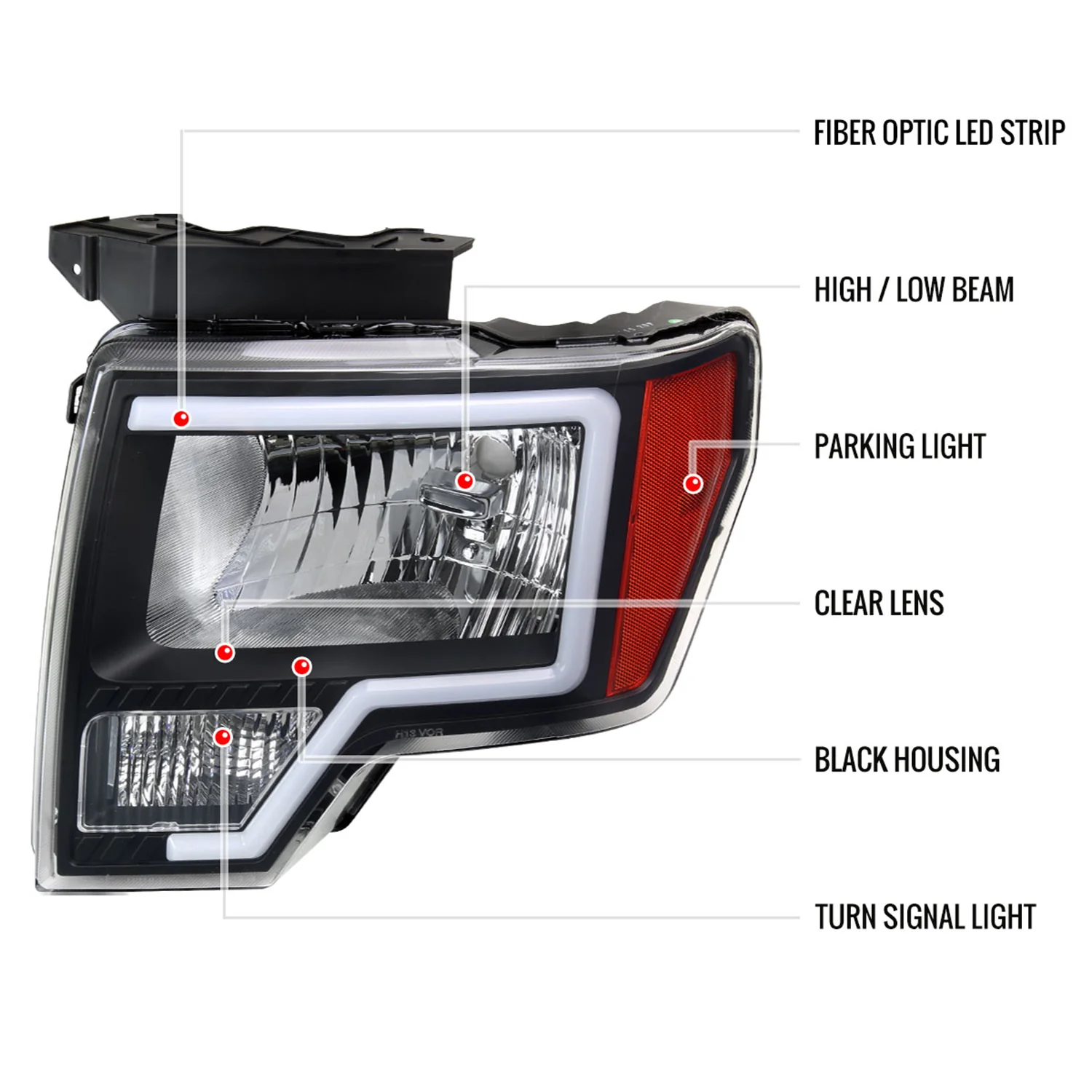 2009-2014 Ford F-150 LED Bar Factory Headlights Amber Reflectors Matt Black - Image 8