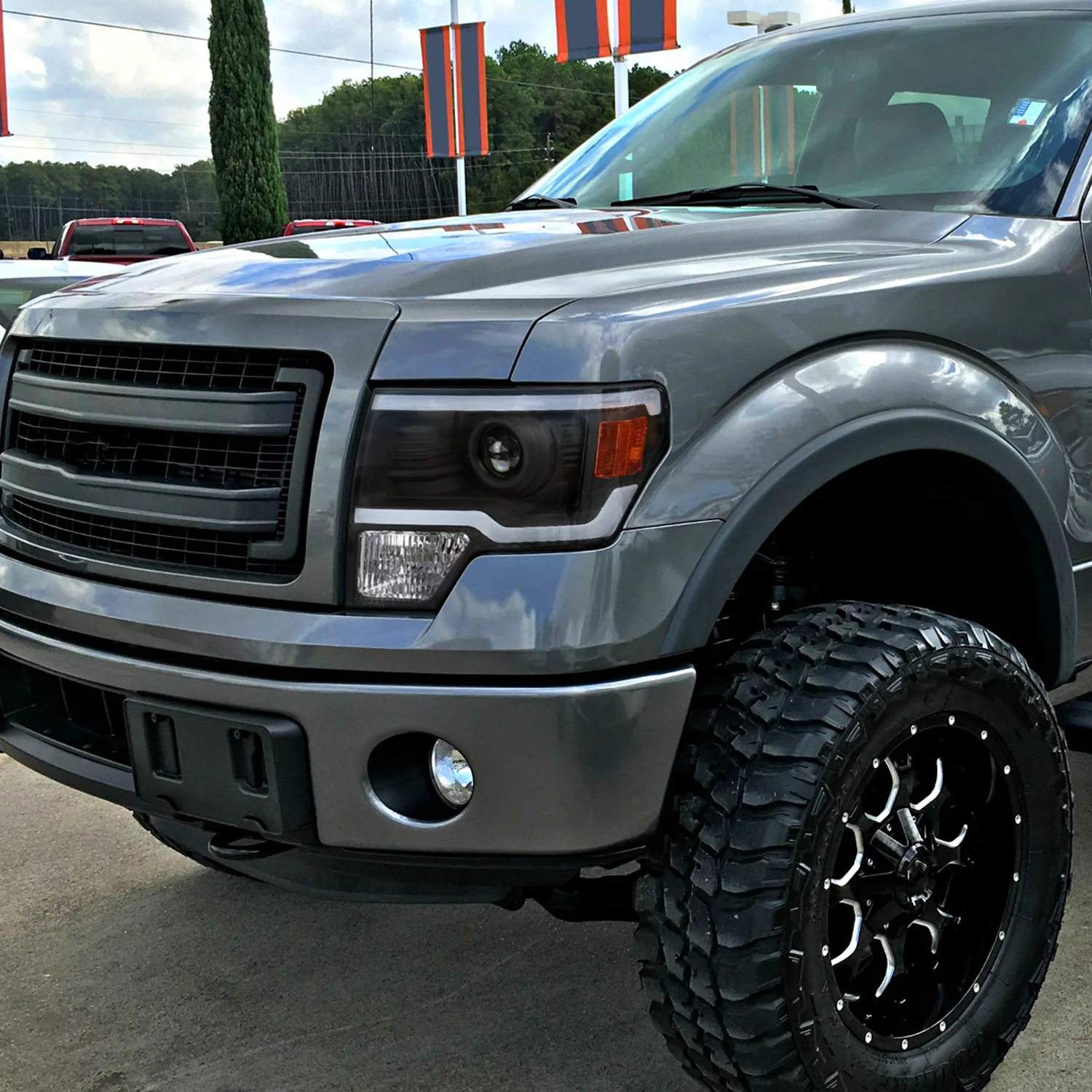 2009-2014 Ford F-150 LED Strip Projector Headlights Matte Black/Clear Lens - Image 10