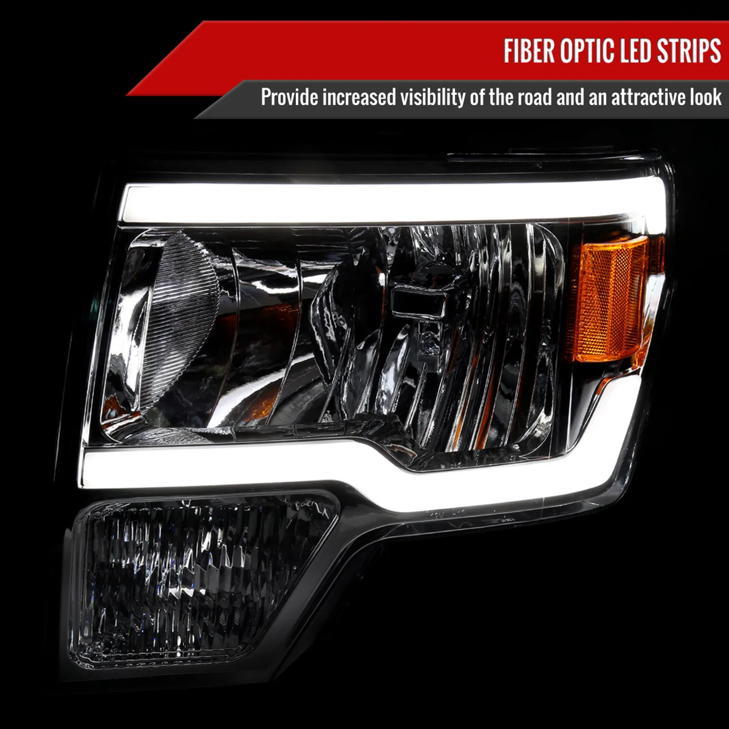 2009-2014 Ford F-150 LED Tube Factory Style Headlights Chrome/Clear Lens - Image 2