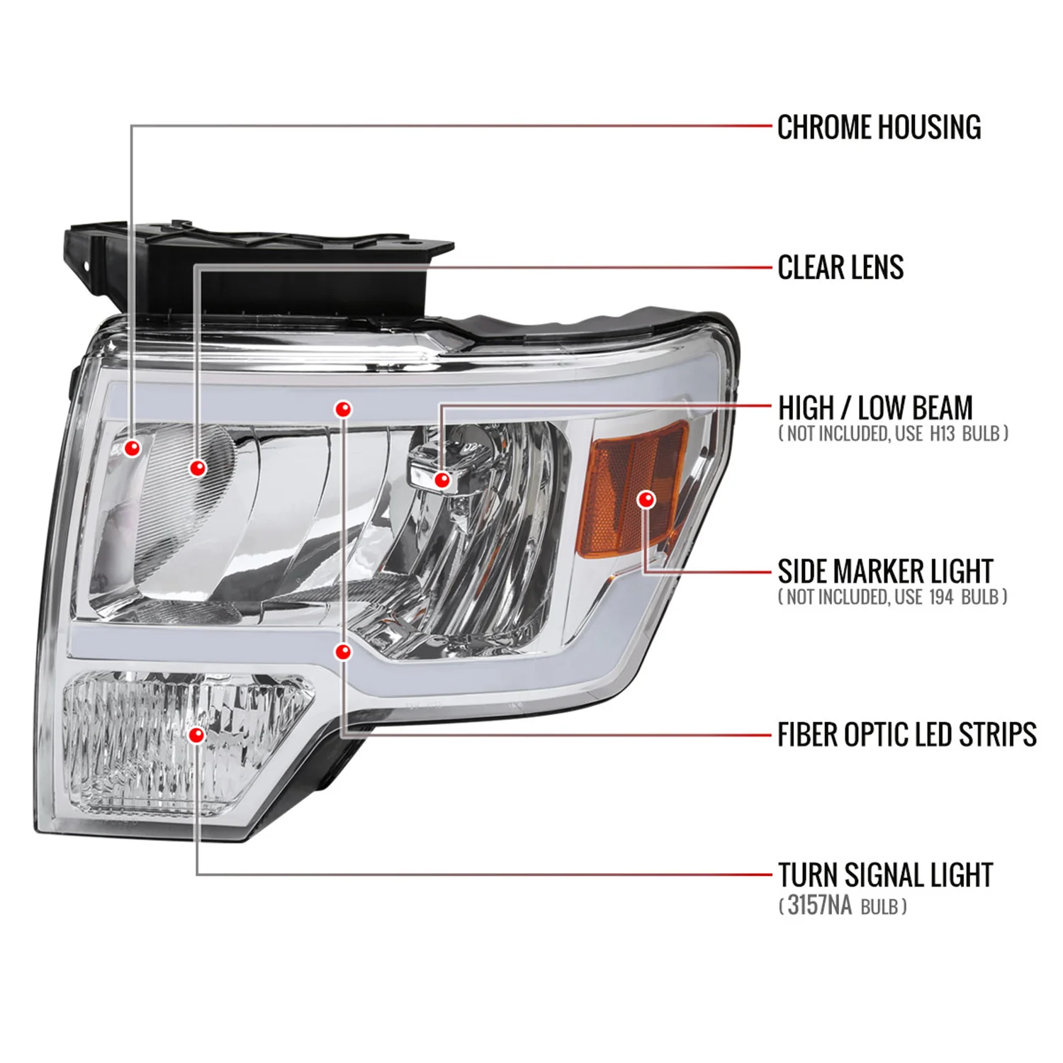 2009-2014 Ford F-150 LED Tube Factory Style Headlights Chrome/Clear Lens - Image 8
