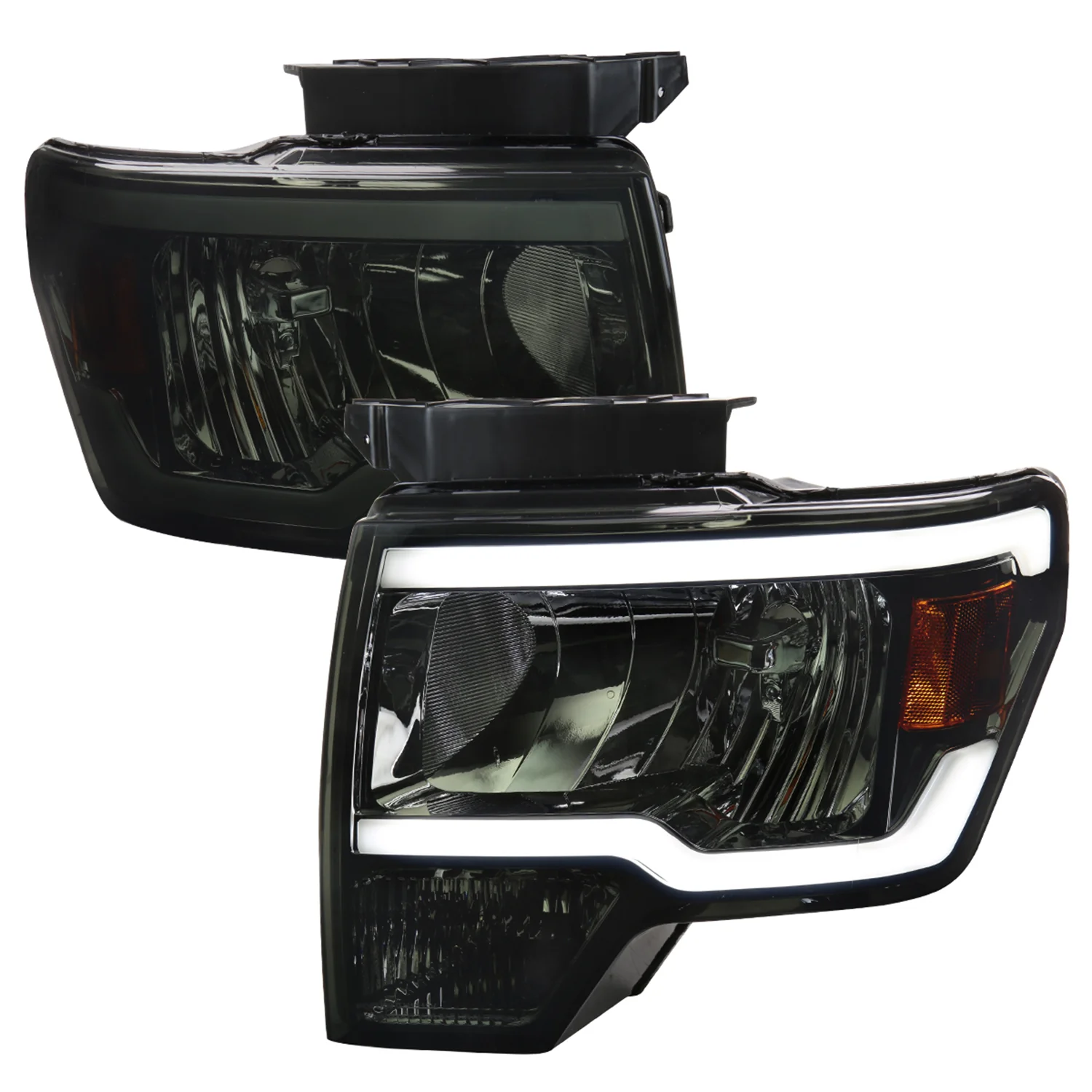 2009-2014 Ford F-150 LED Tube Factory Style Headlights Chrome/Smoke Lens