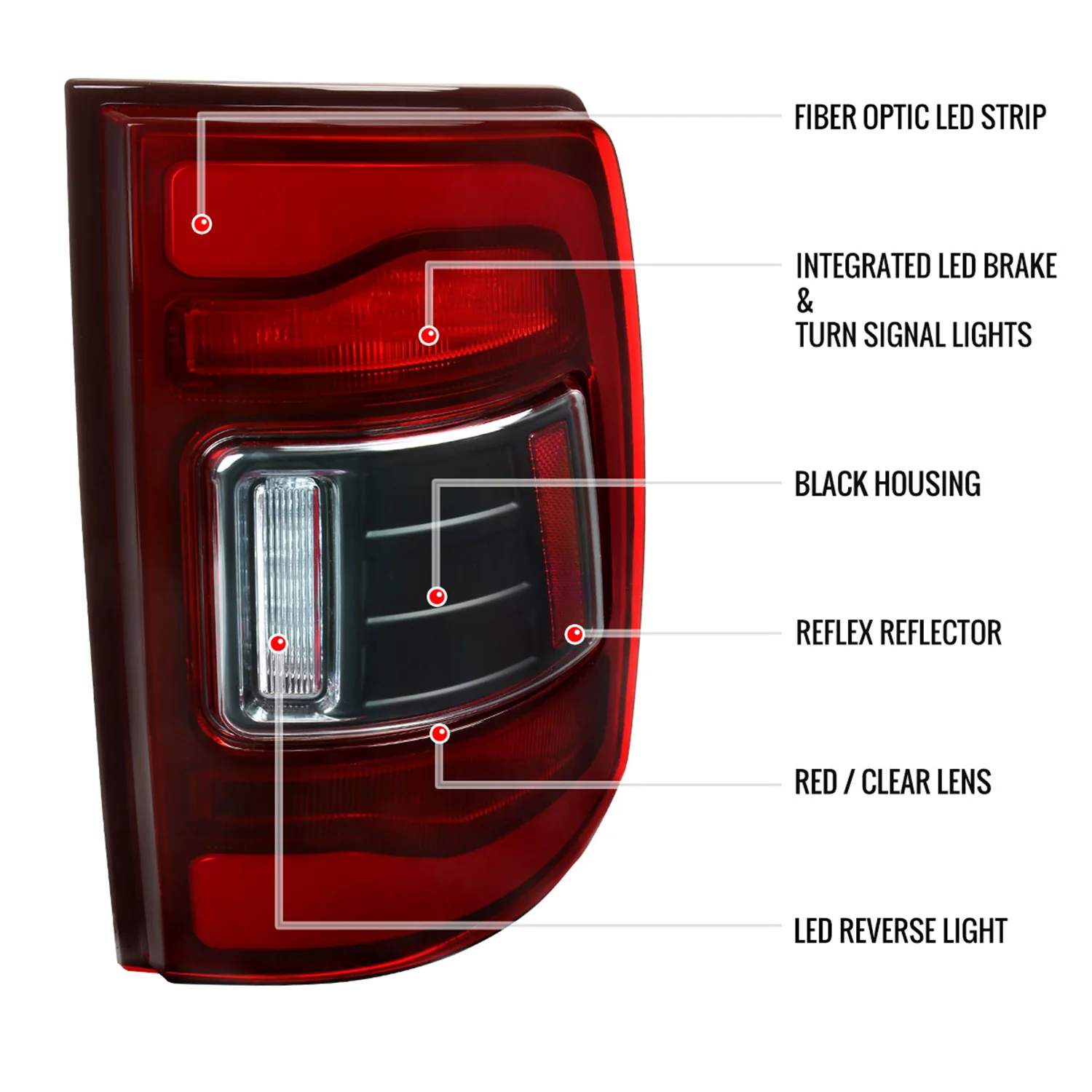 2009-2018 Dodge RAM 1500 2500 3500 LED Bar Tail Lights Matt Black/Red Clear - Image 9