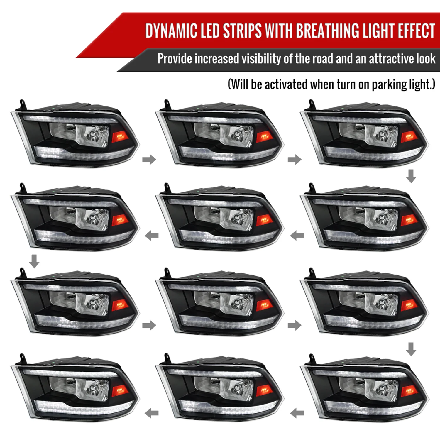 2009-2018 Dodge RAM 1500 RAM 2500 3500 Dual LED Bar Factory Headlights Black - Image 2