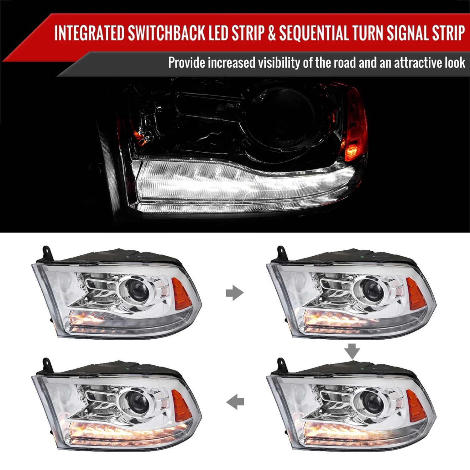 2009-2018 Dodge RAM 1500 / RAM 2500 3500 LED Bar Headlights Chrome - Image 2