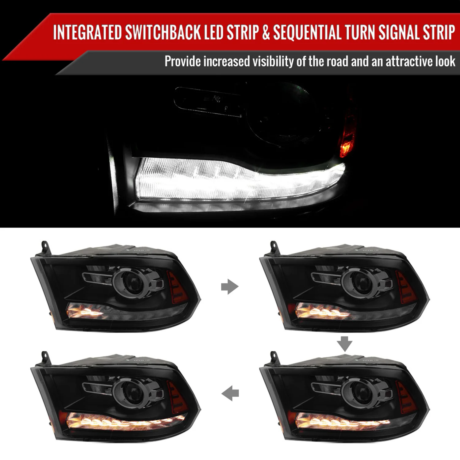 2009-2018 Dodge RAM 1500 / RAM 2500 3500 LED Bar Headlights Smoke - Image 2