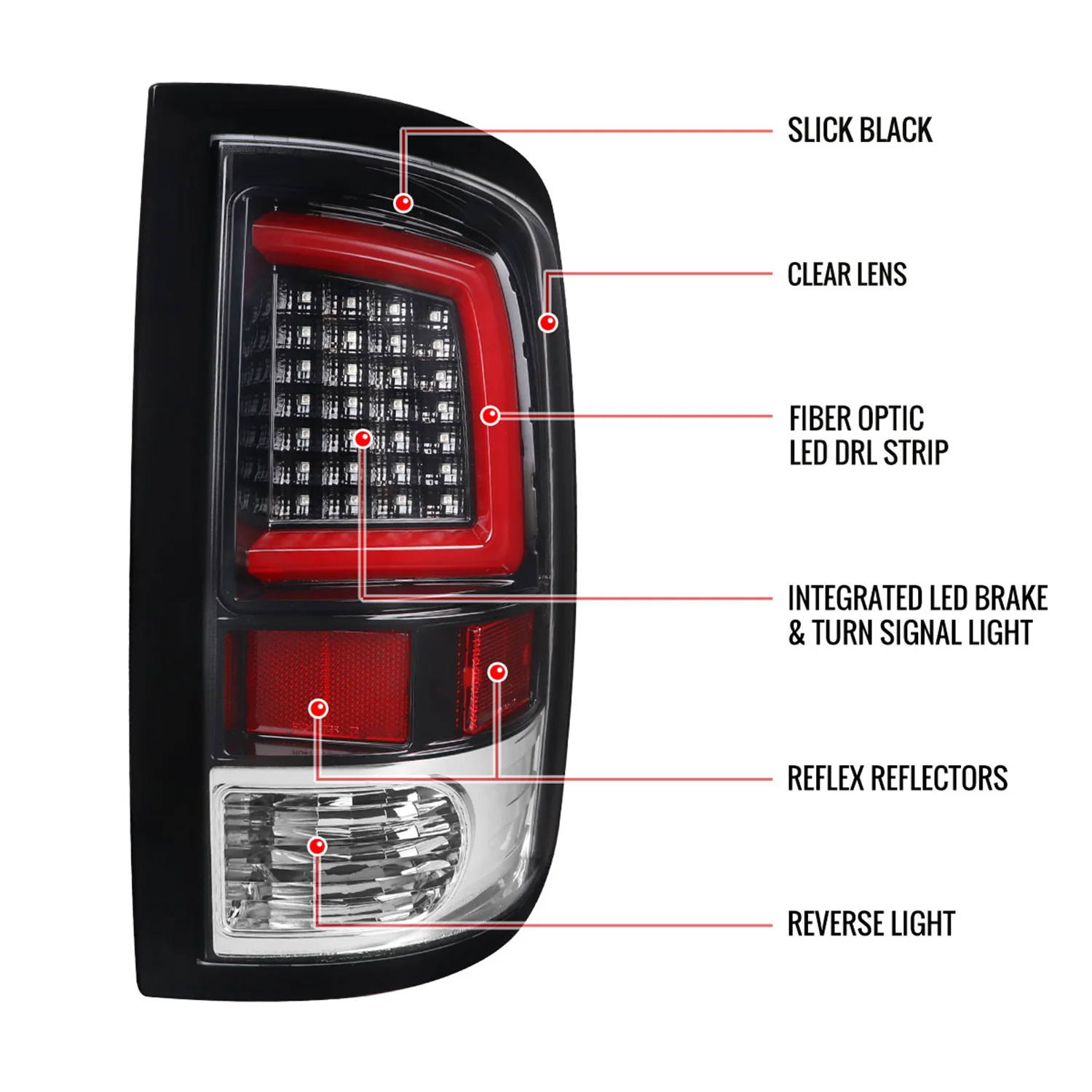2009-2018 Dodge RAM Red C-Bar LED Tail Lights Jet Black Housing/Clear Lens - Image 8