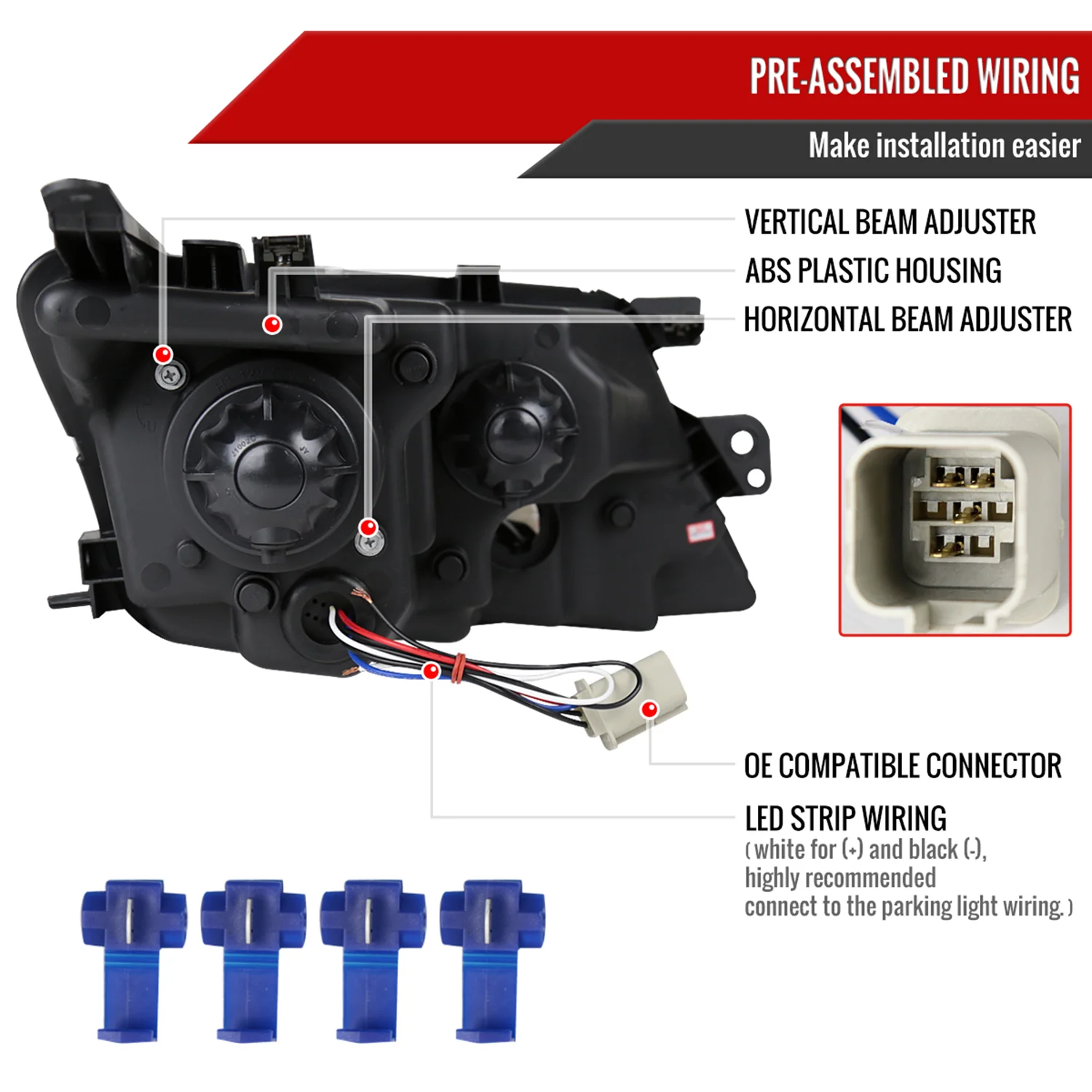 2010-2012 Ford Fusion Projector Headlights LED Light Strip Glossy Black/Smoke - Image 7