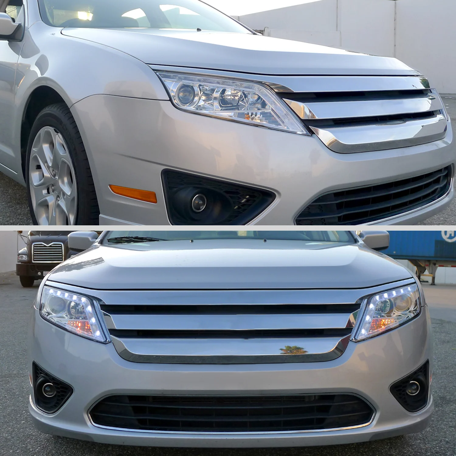 2010-2012 Ford Fusion Projector Headlights w/ LED Light Strip Chrome/Clear - Image 10