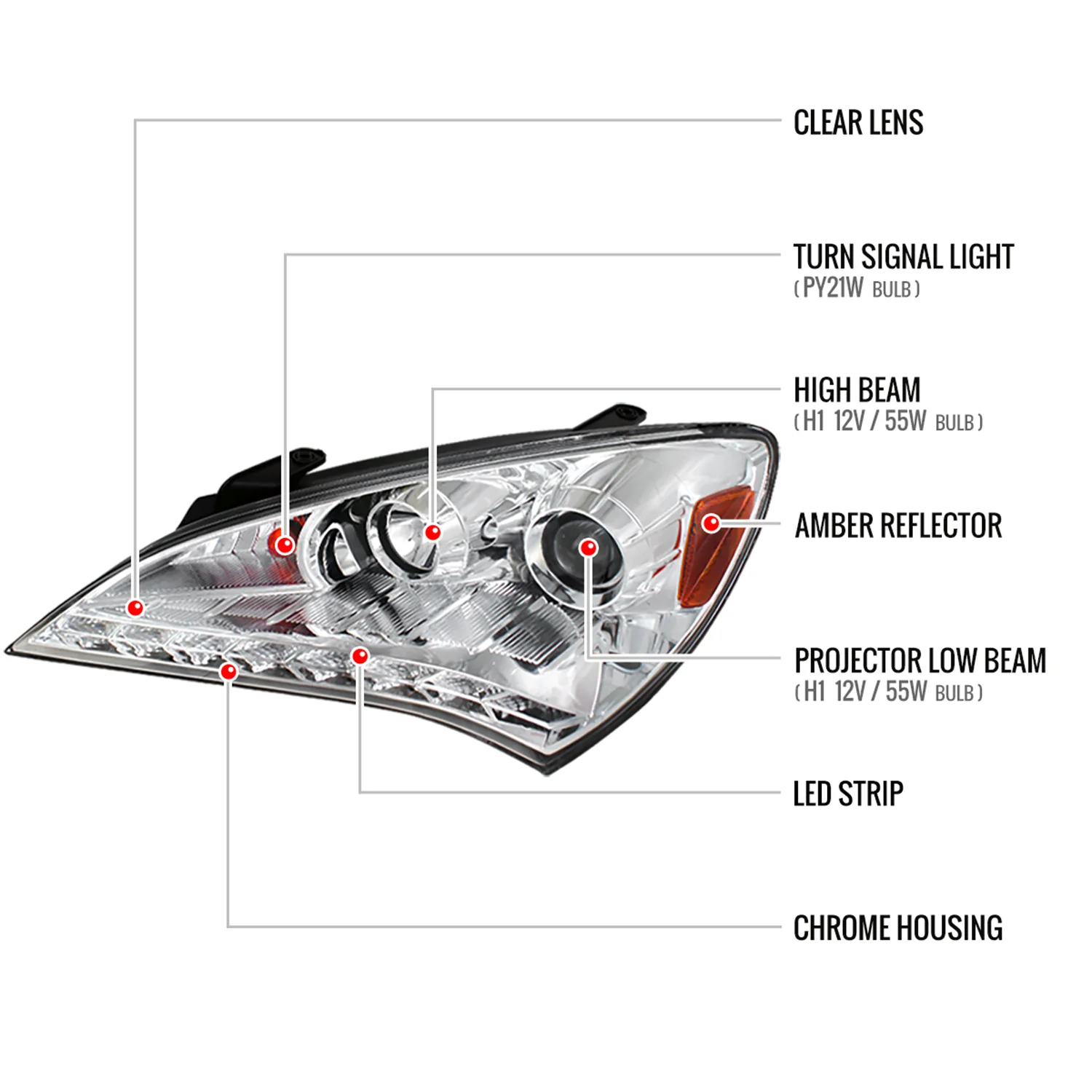 2010-2012 Hyundai Genesis Coupe Projector Headlights SMD LED Light Chrome - Image 8