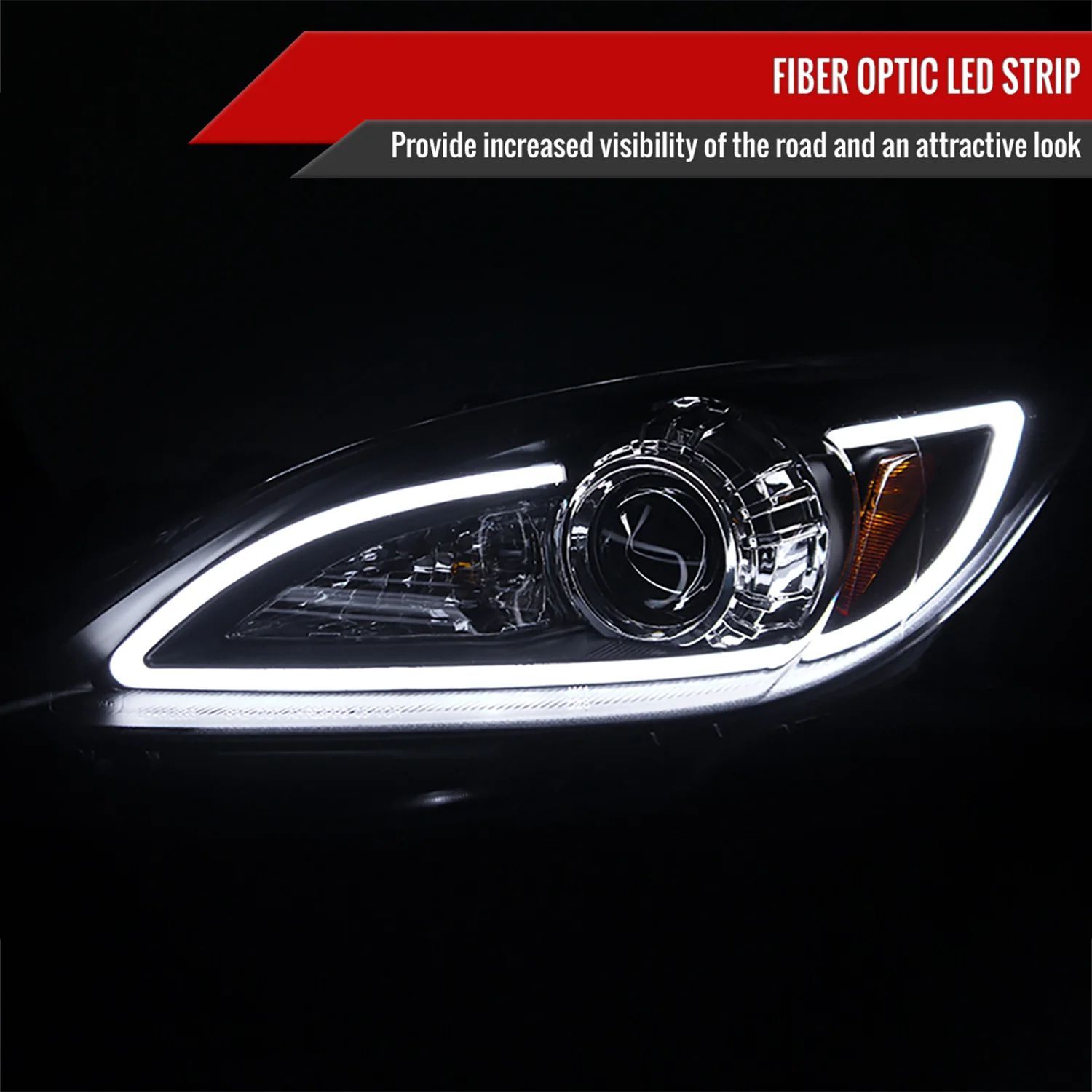 2010-2013 Mazda 3 Projector Headlights w/ LED Light Strip Matte Black/Clear - Image 2
