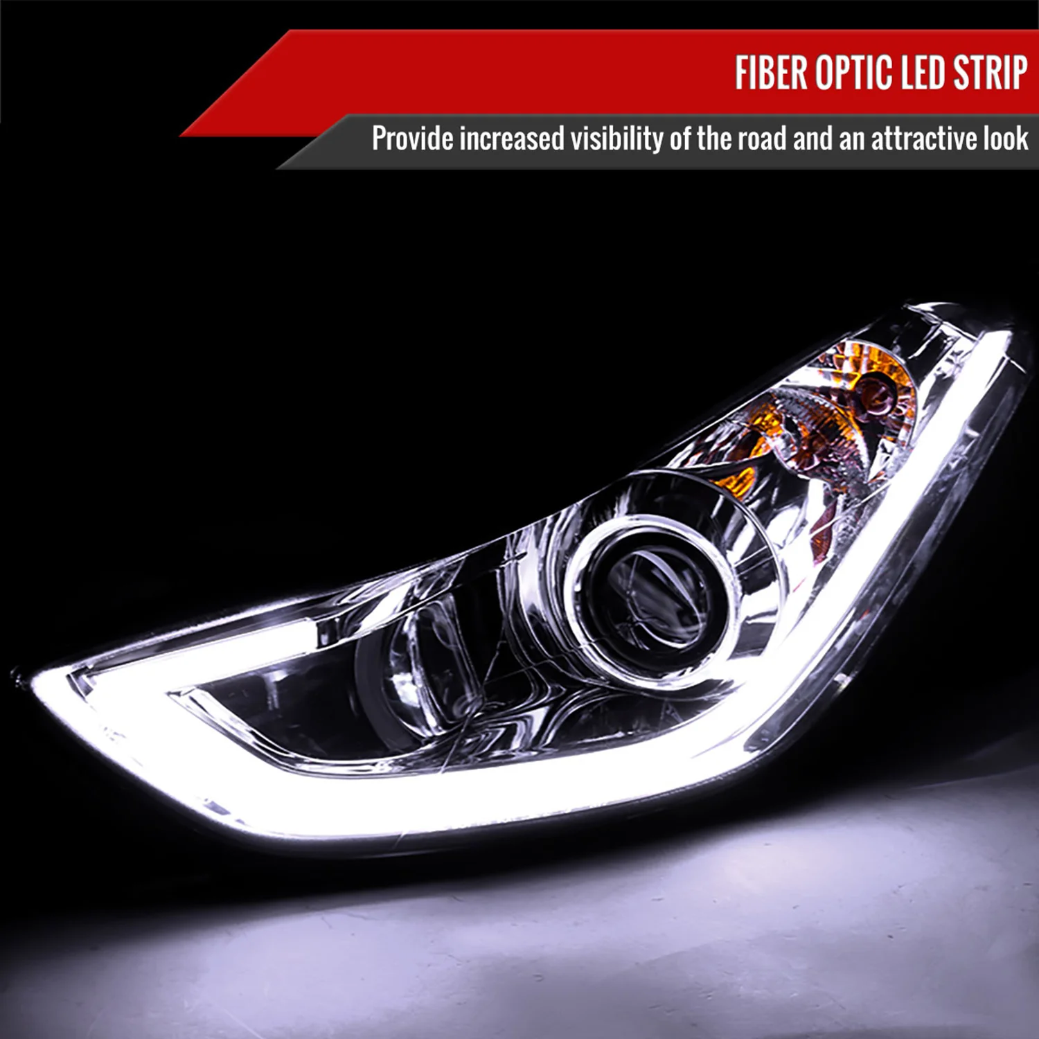 2011-2013 Hyundai Elantra LED Bar Projector Headlights Chrome/Clear Lens - Image 2