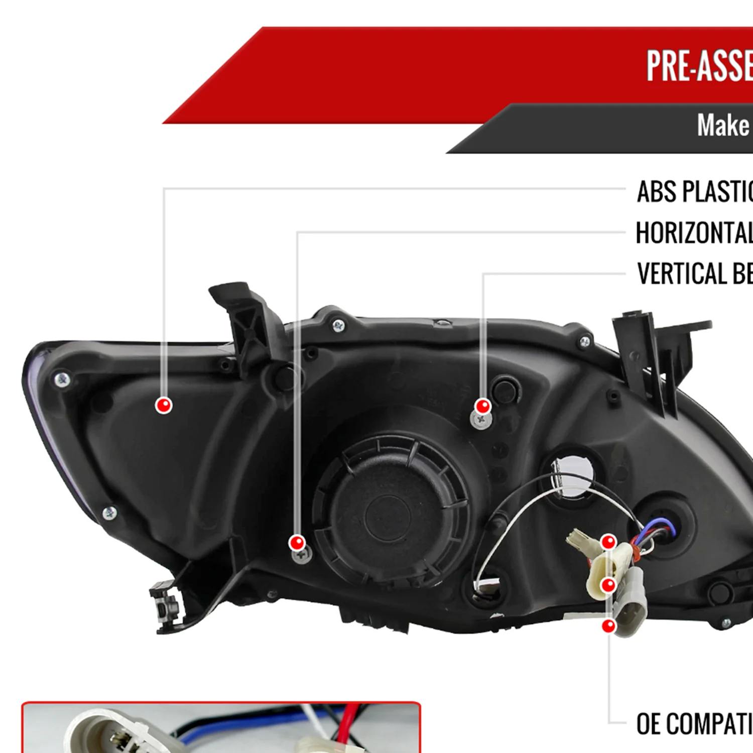 2011-2013 Toyota Corolla Projector Headlights LED Light Strip Matt Black/Clear - Image 7
