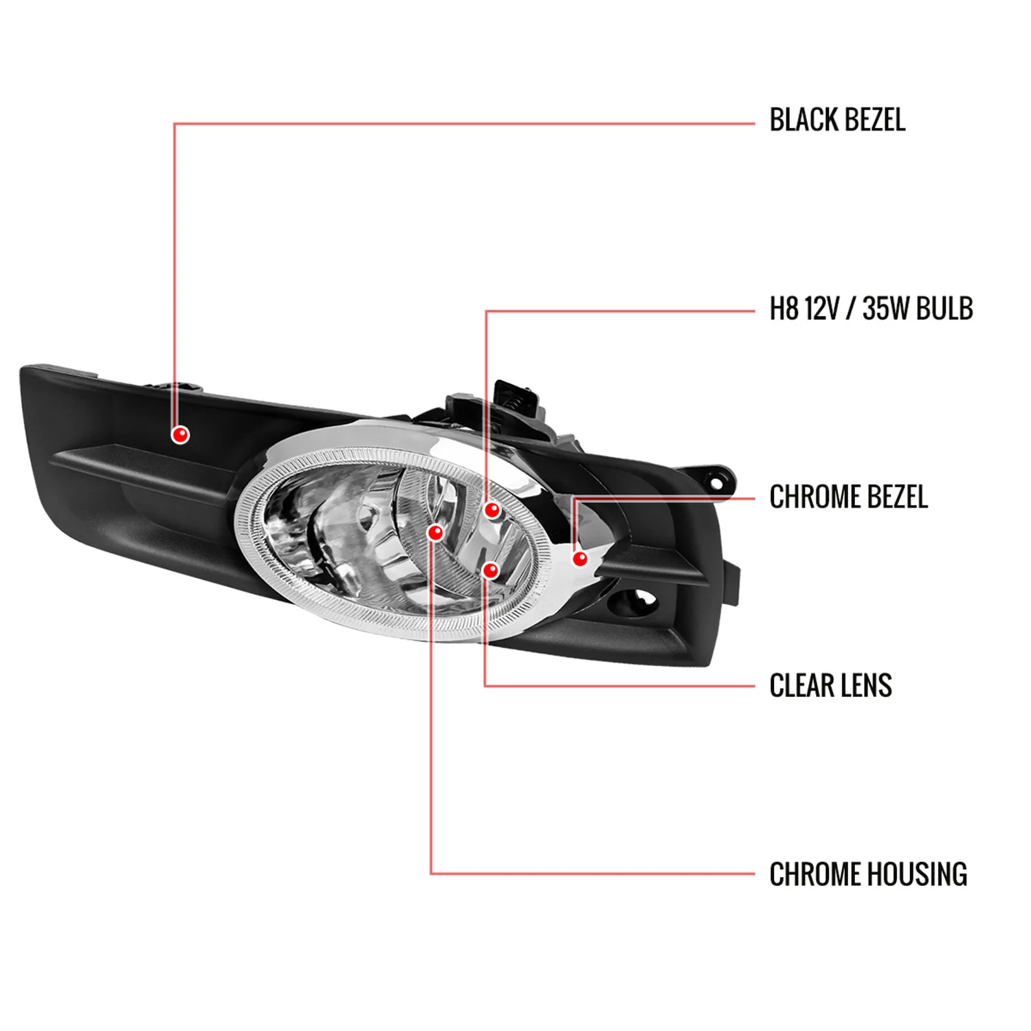 2011-2014 Chevrolet Cruze H8 Fog Lights Kit Chrome Housing/Clear Lens - Image 9