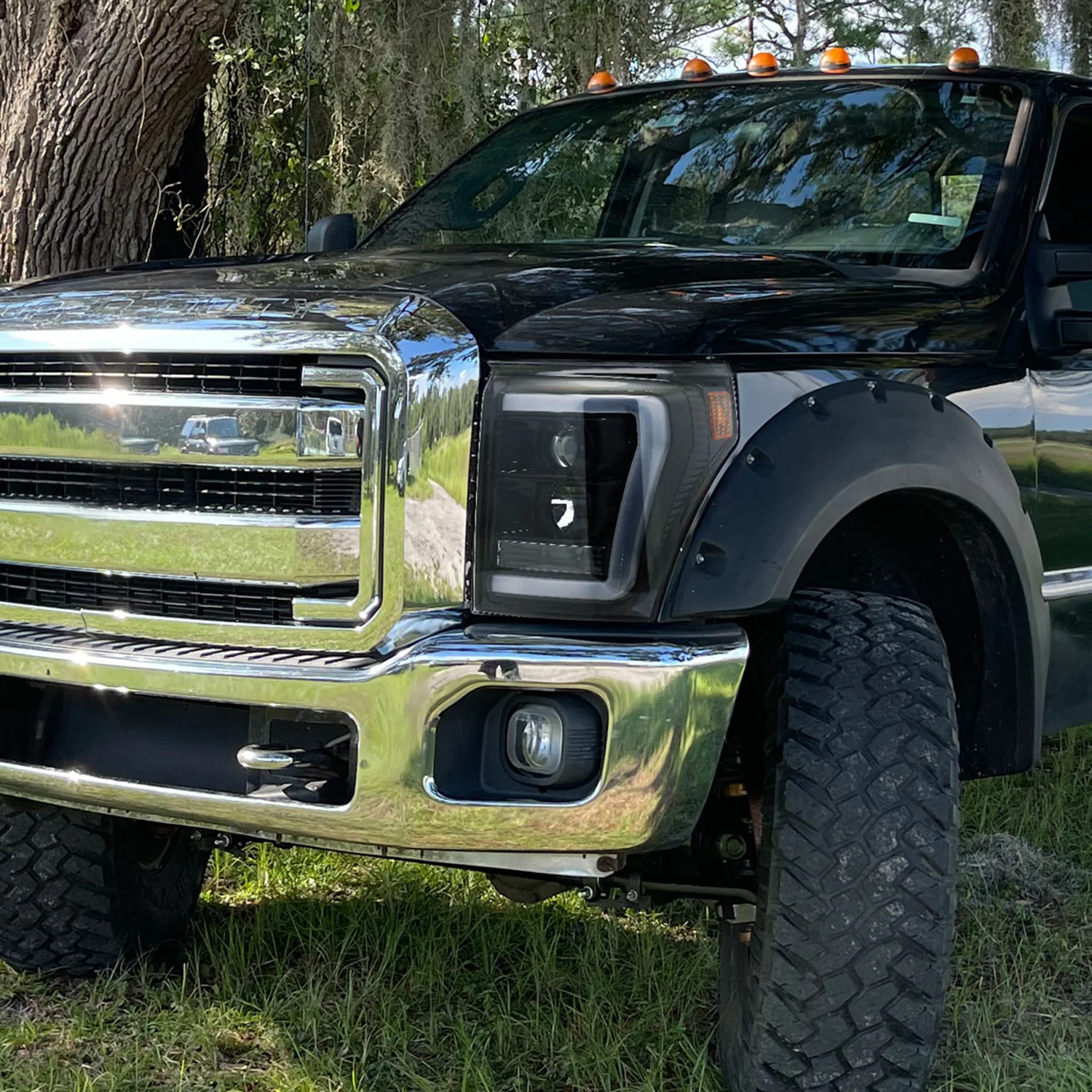 2011-2016 F-250/350/450/550 LED C-Bar Projector Headlights Jet Black/Clear - Image 9