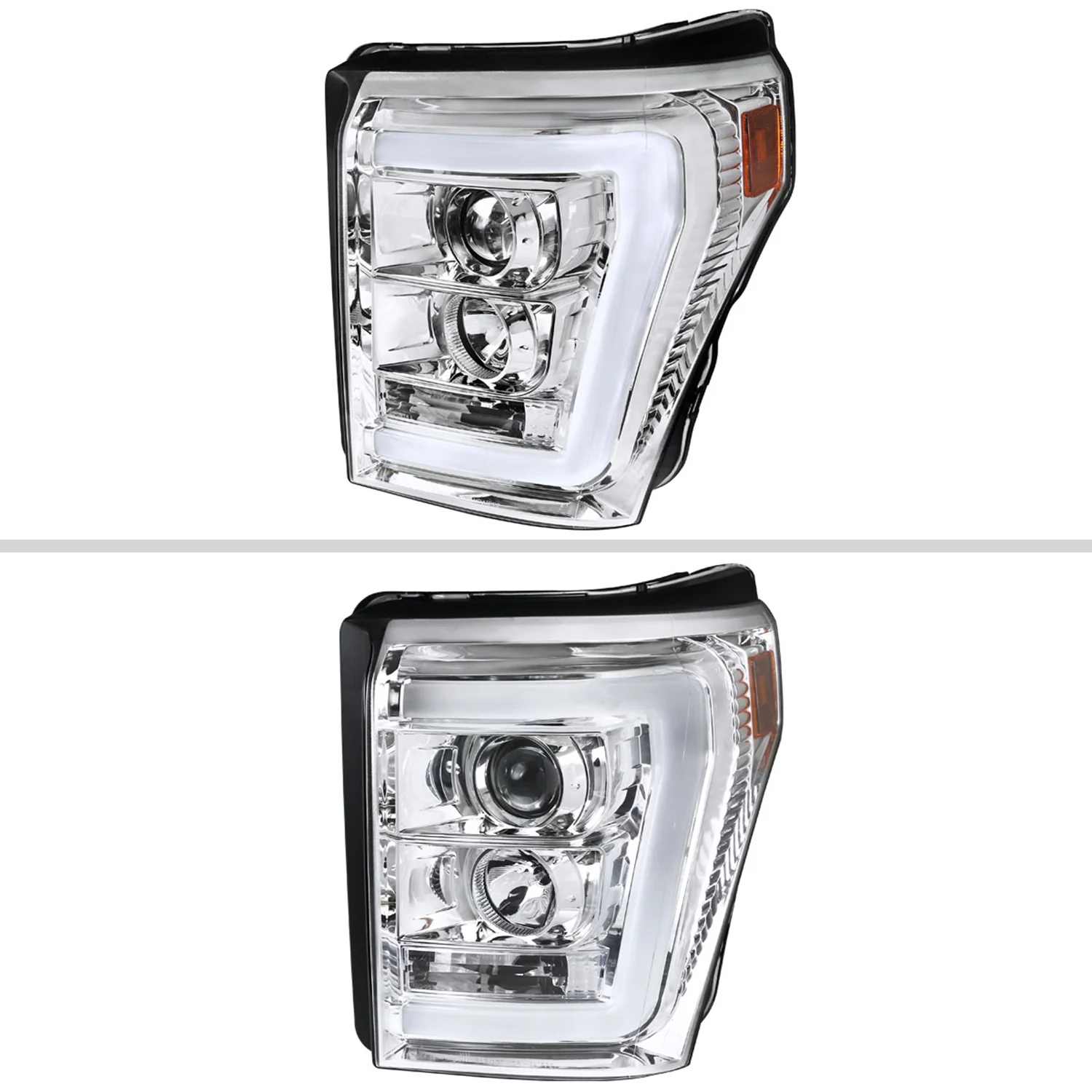 2011-2016 F-250/F-350/F-450/F-550 LED C-Bar Projector Headlights Chrome/Clear - Image 2