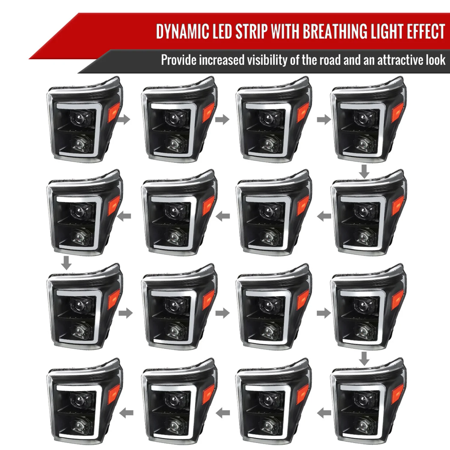 2011-2016 Ford F-250 F-350 F-450 F-550 LED CBar Projector Headlights Black - Image 3